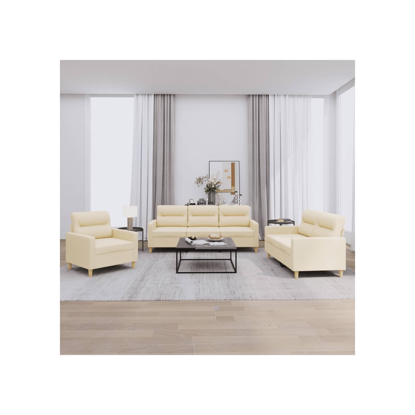 Ensemble de canapés 3 pcs avec coussins Crème Tissu