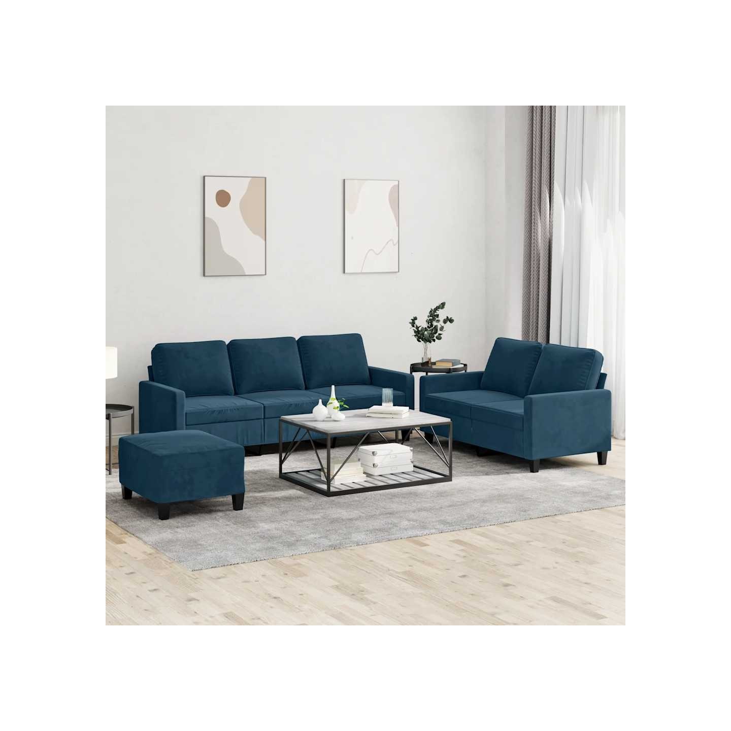 Ensemble de canapés 3 pcs avec coussins Bleu Velours