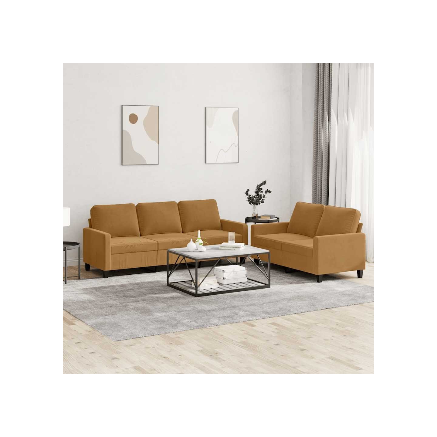 Ensemble de canapés 2 pcs avec coussins Marron Velours