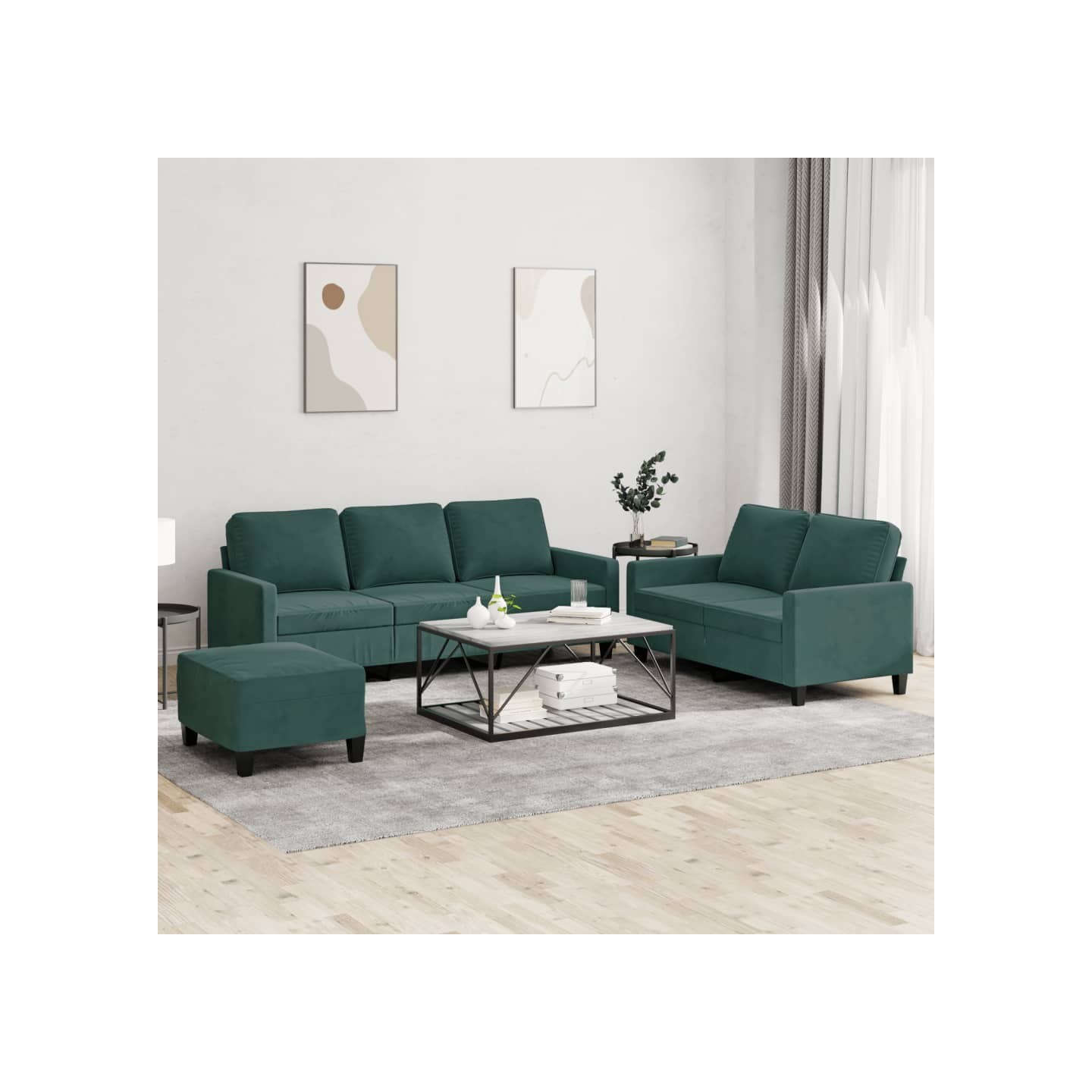 Ensemble de canapés 3 pcs avec coussins Vert foncé Velours