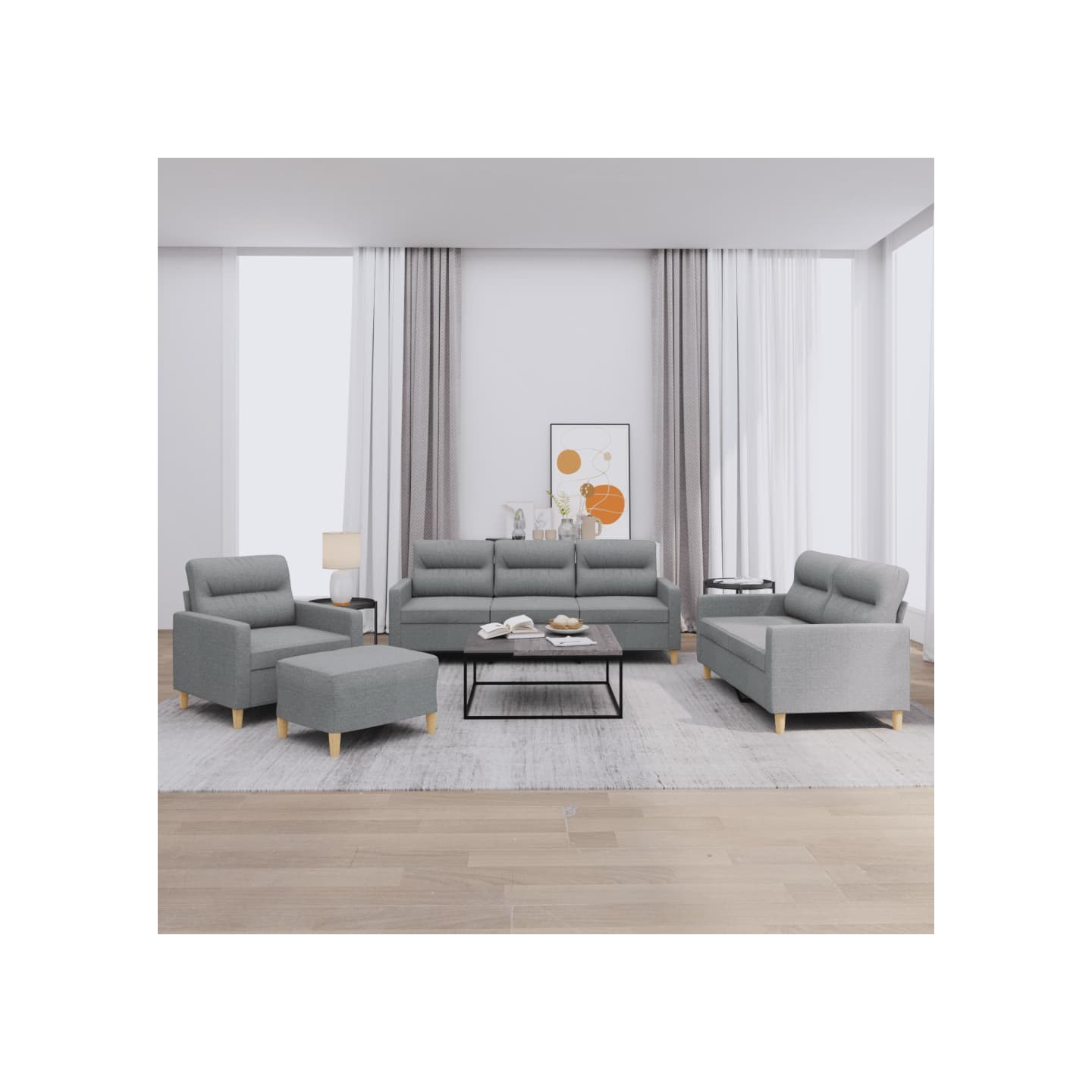 Ensemble de canapés 4 pcs avec coussins Gris clair Tissu