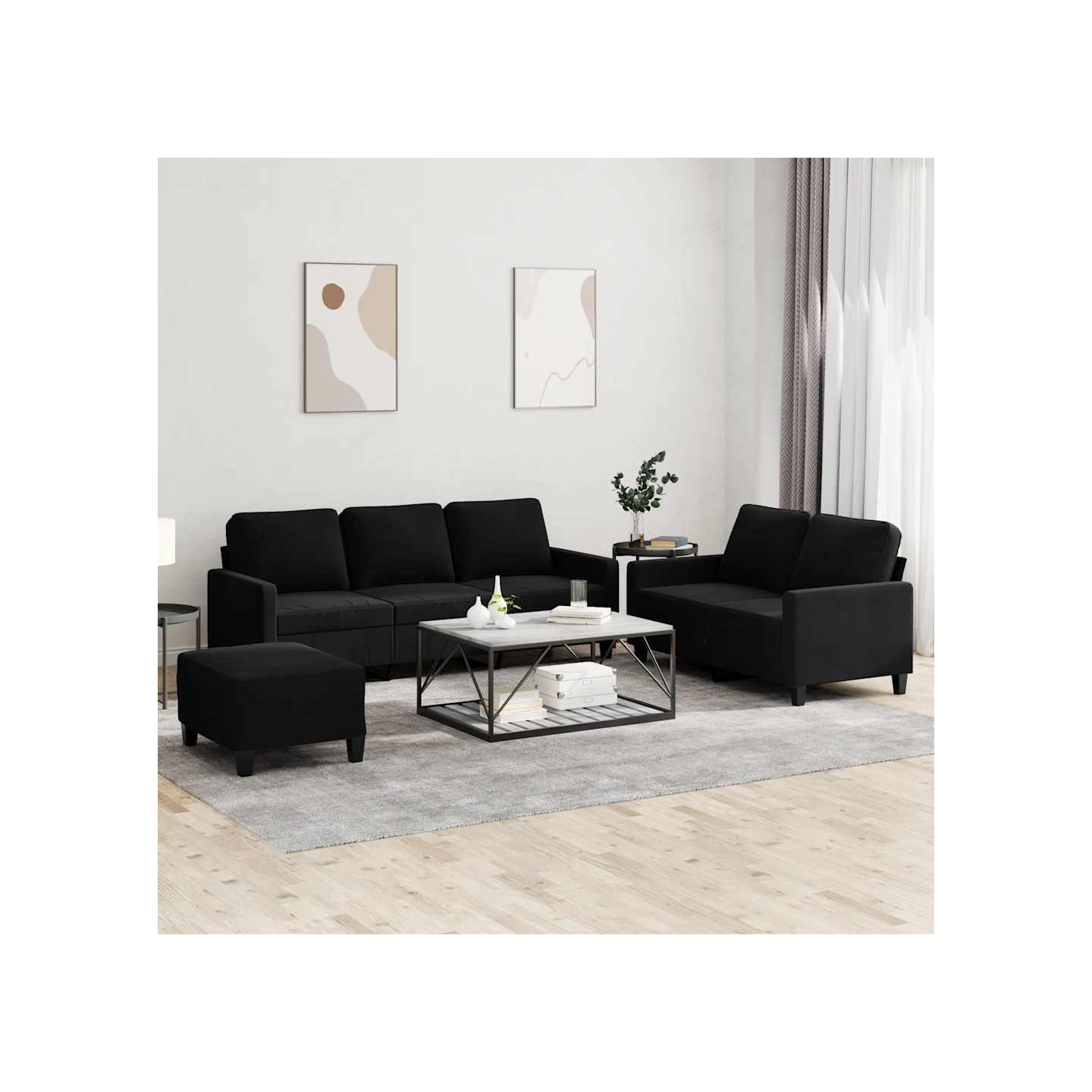 Ensemble de canapés 3 pcs avec coussins Noir Velours