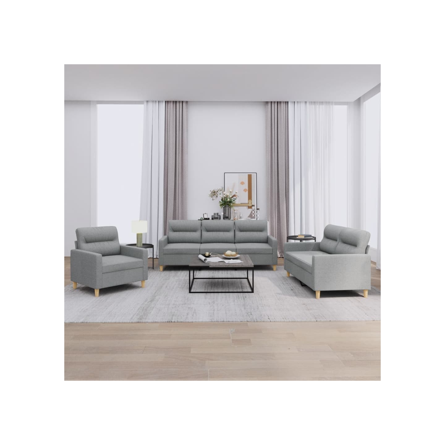 Ensemble de canapés 3 pcs avec coussins Gris clair Tissu