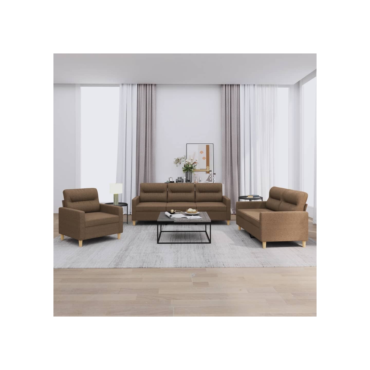 Ensemble de canapés 3 pcs avec coussins Marron Tissu