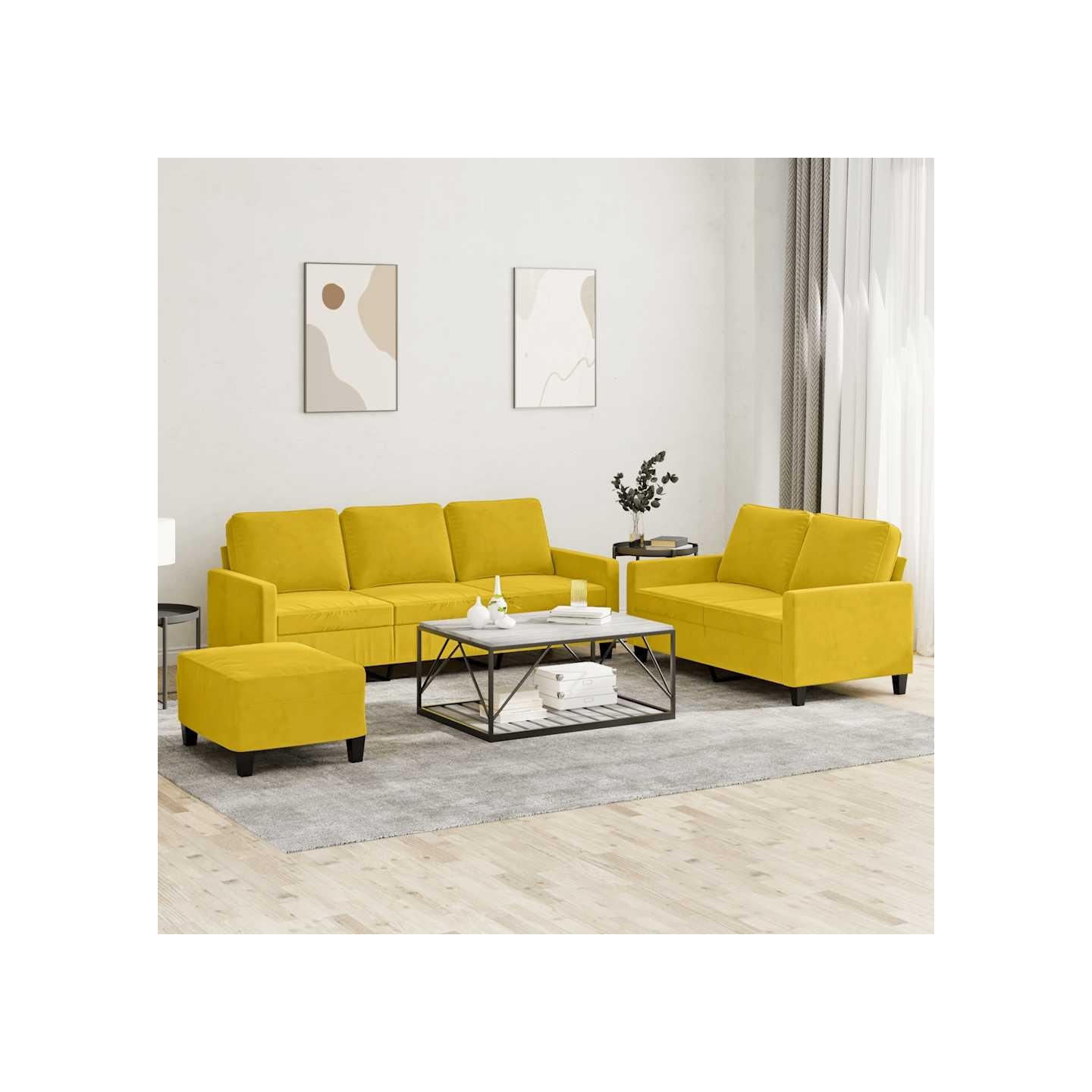 Ensemble de canapés 3 pcs avec coussins Jaune Velours