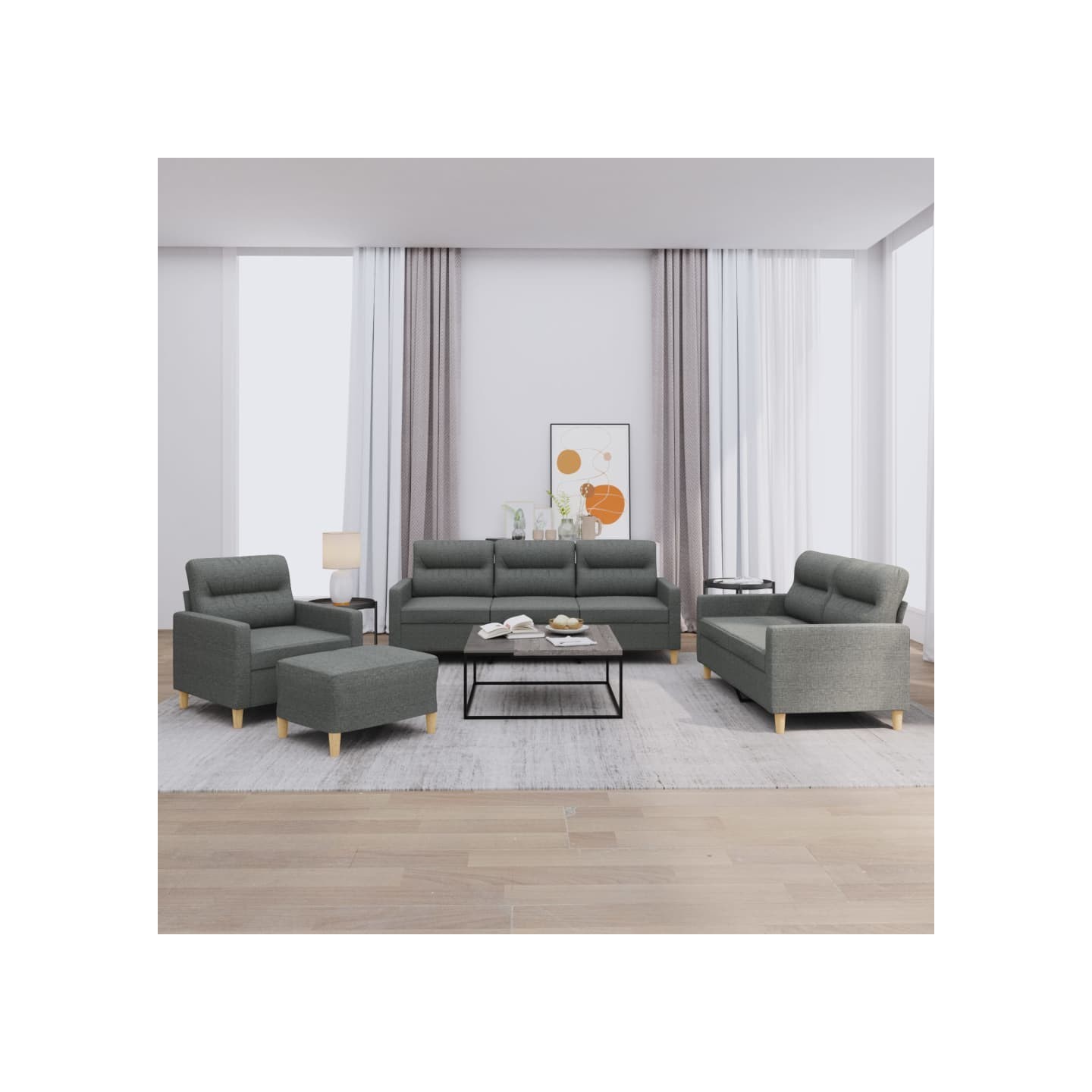 Ensemble de canapés 4 pcs avec coussins Gris foncé Tissu