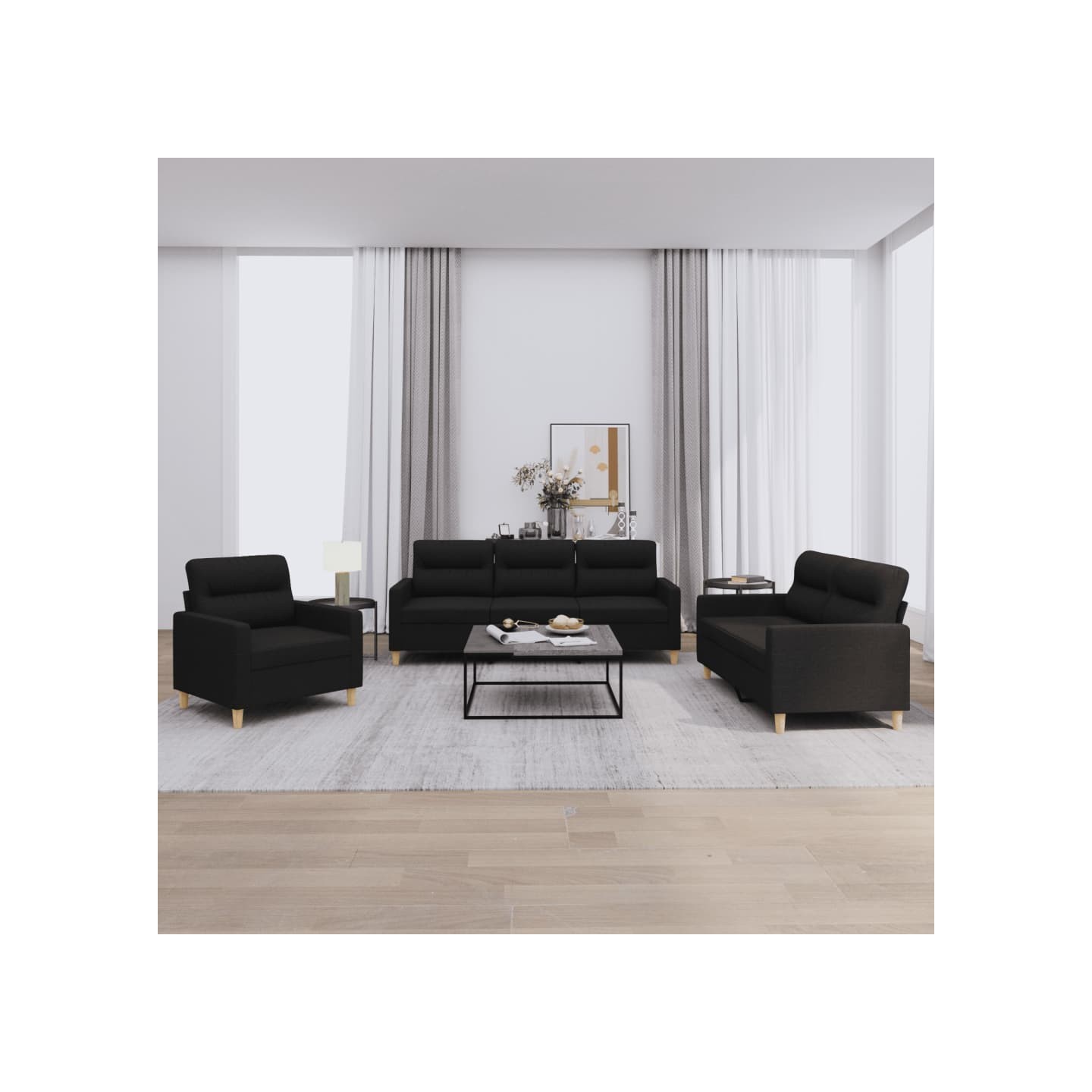 Ensemble de canapés 3 pcs avec coussins Noir Tissu