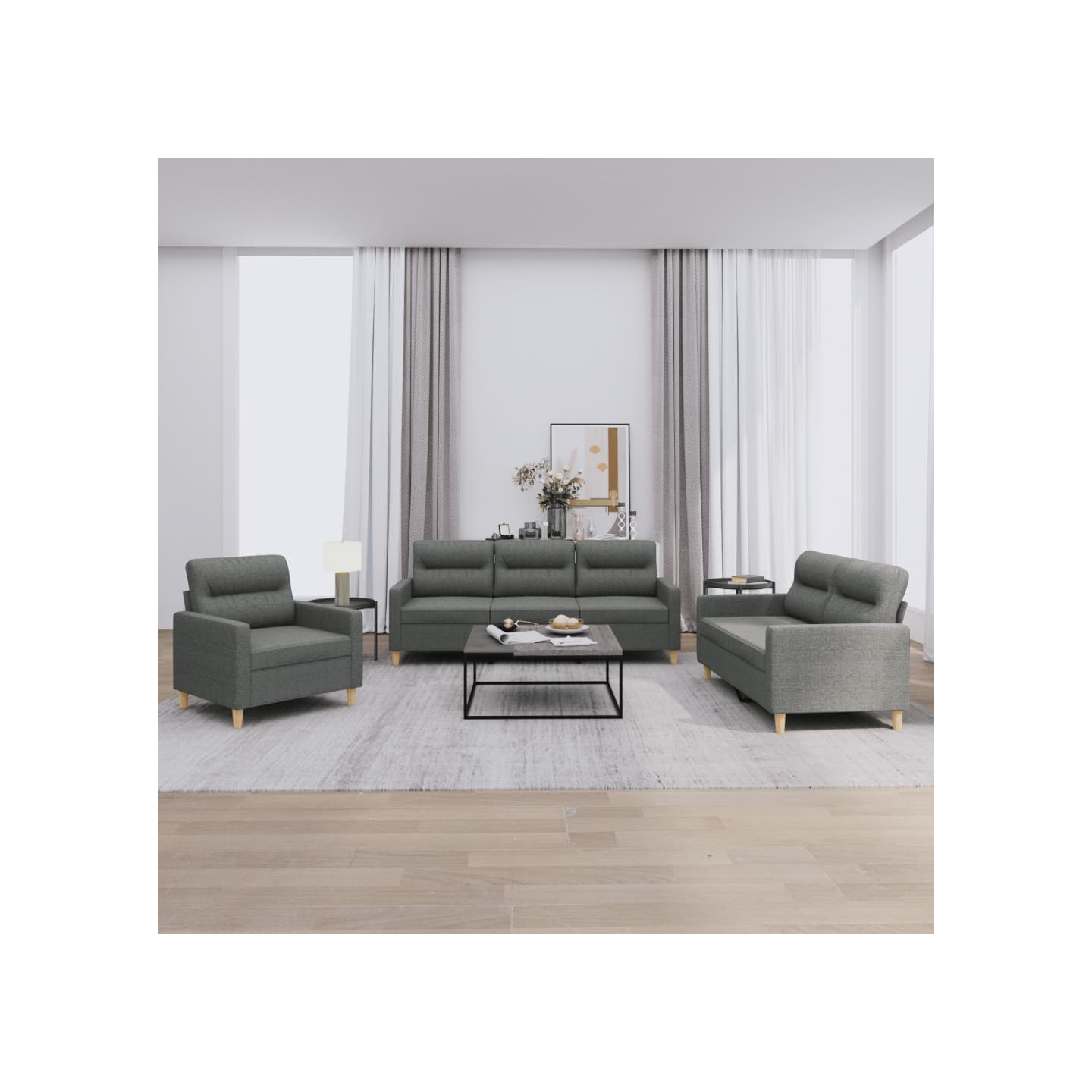 Ensemble de canapés 3 pcs avec coussins Gris foncé Tissu