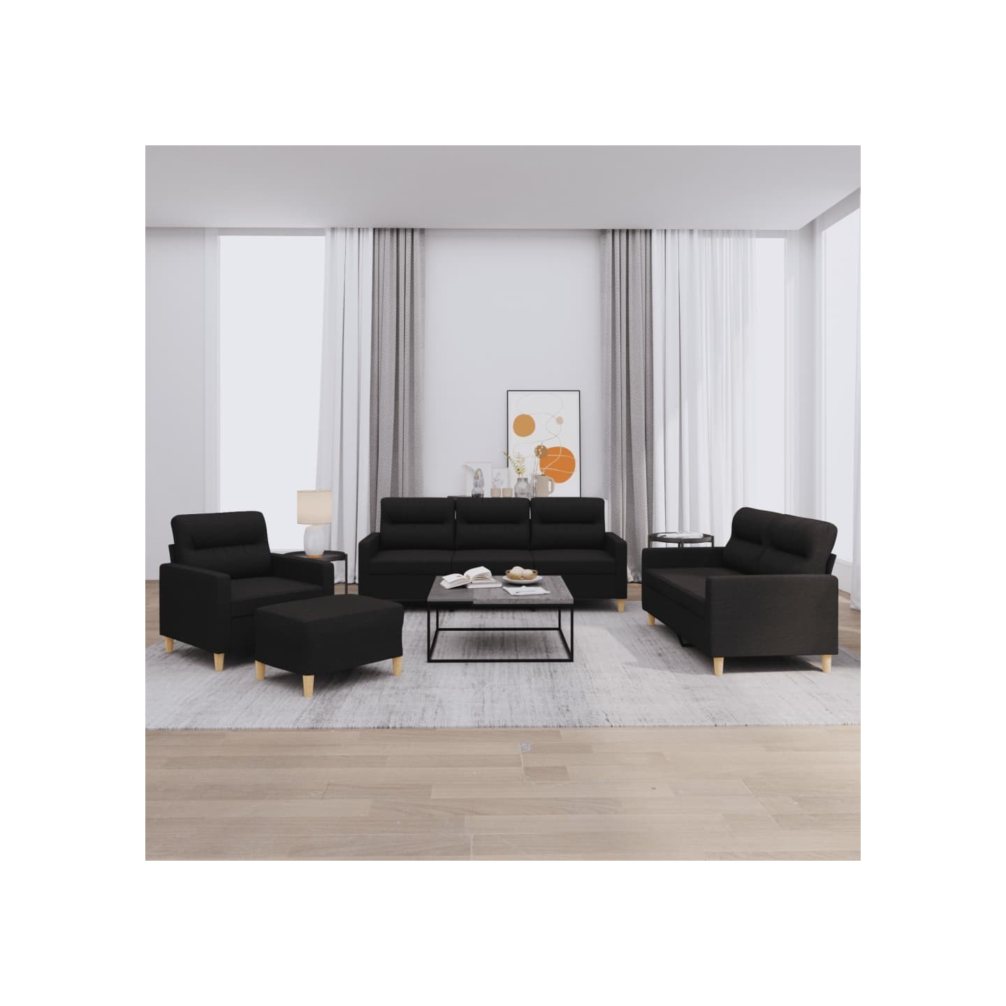 Ensemble de canapés 4 pcs avec coussins Noir Tissu