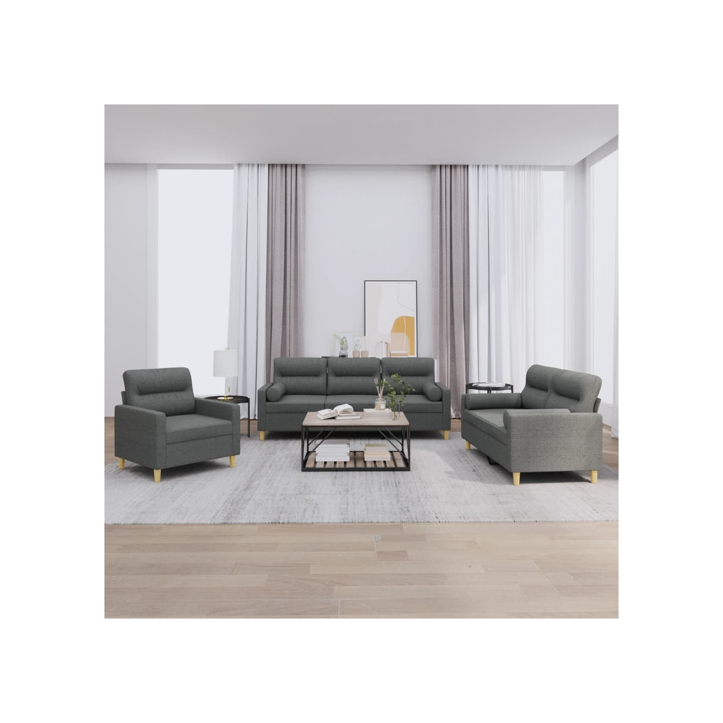 Ensemble de canapés 3 pcs coussins gris foncé tissu