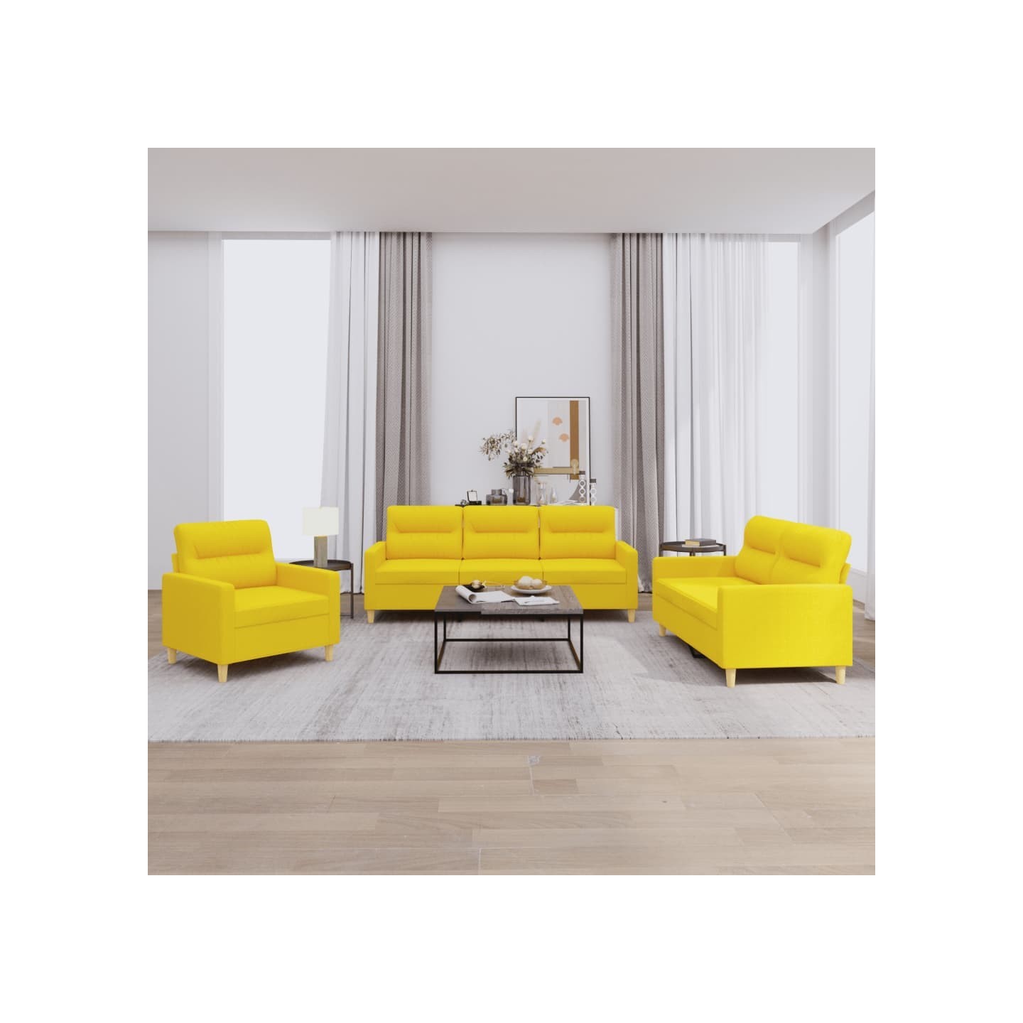 Ensemble de canapés 3 pcs avec coussins Jaune clair Tissu