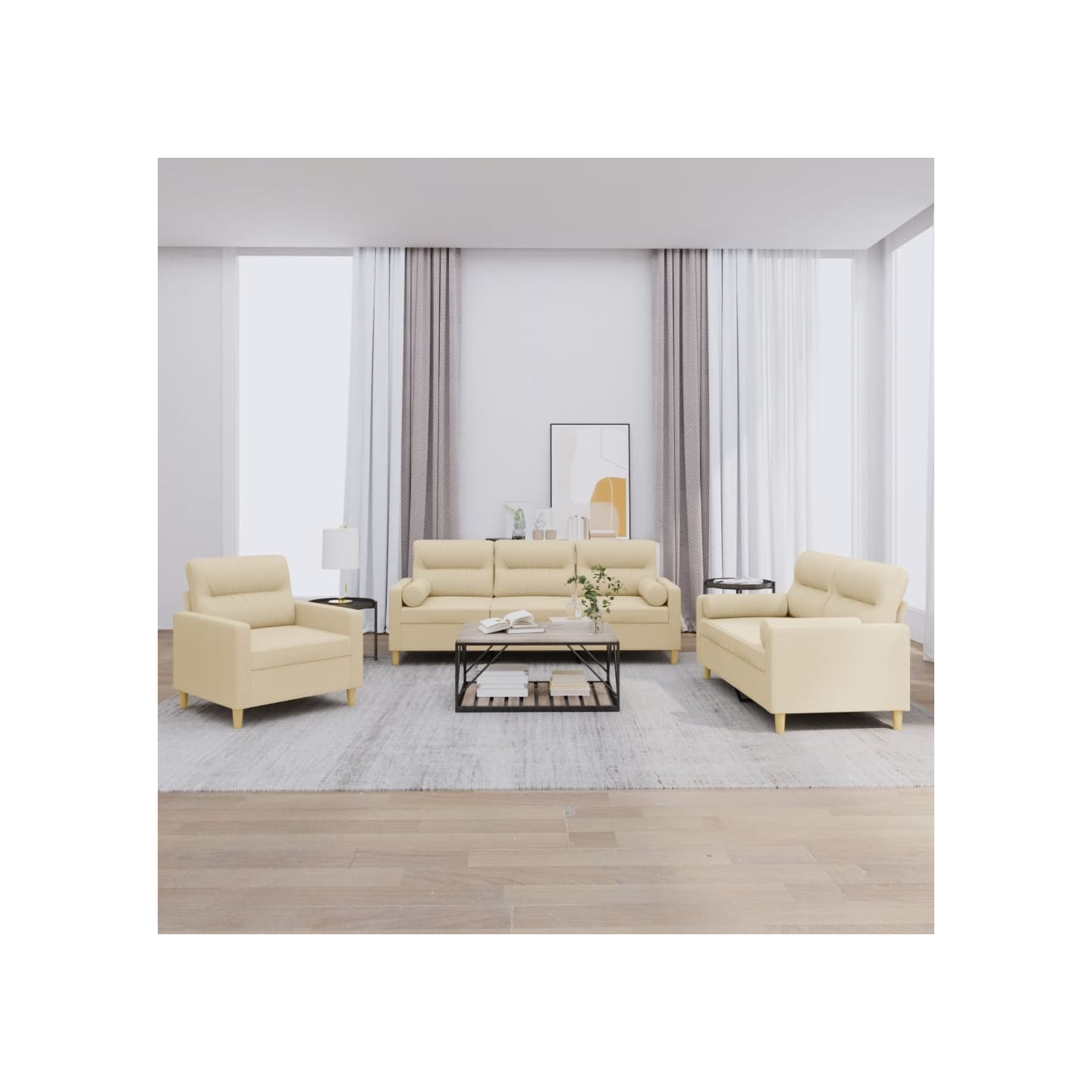 Ensemble de canapés 3 pcs avec coussins crème tissu