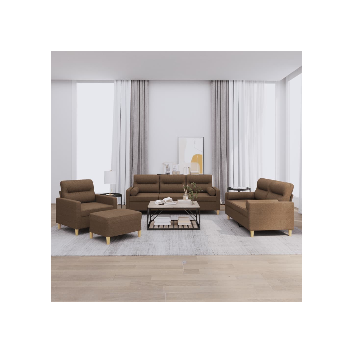 Ensemble de canapés 4 pcs avec coussins marron tissu