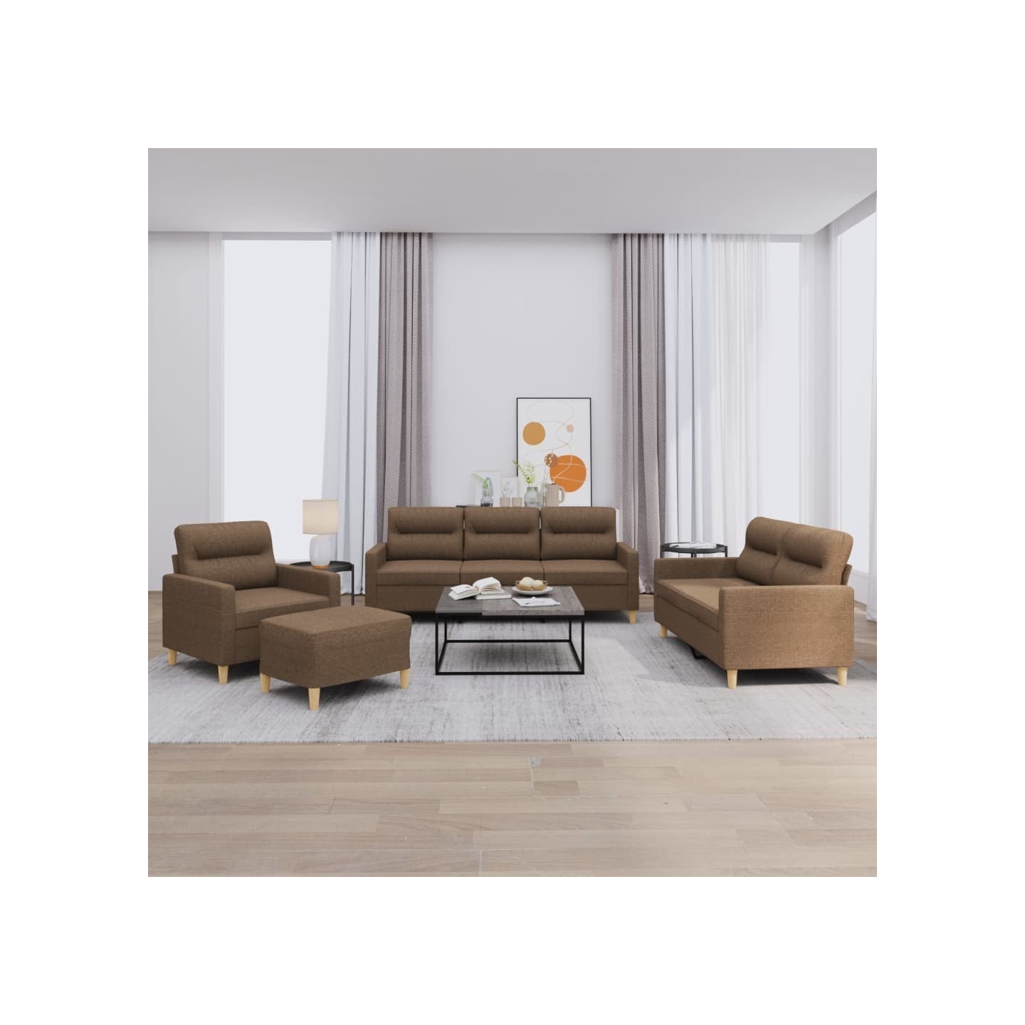 Ensemble de canapés 4 pcs avec coussins Marron Tissu
