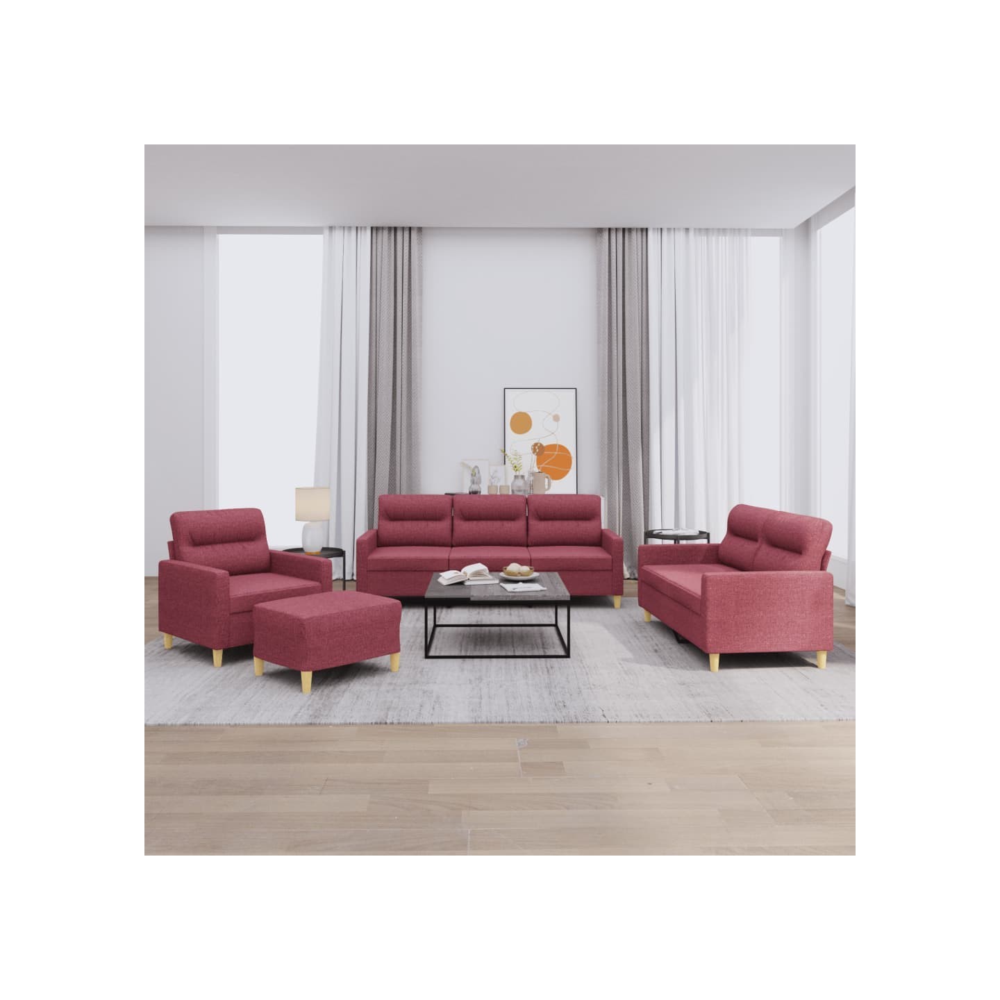 Ensemble de canapés 4 pcs avec coussins Rouge bordeaux Tissu