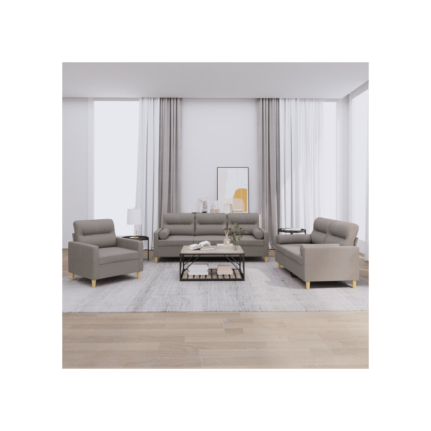 Ensemble de canapés 3 pcs avec coussins taupe tissu