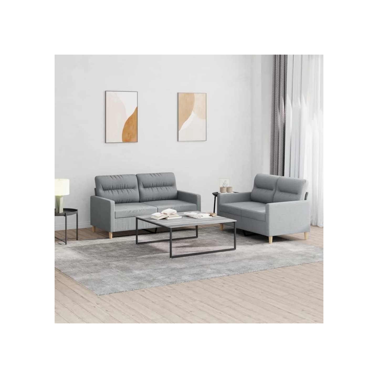 Ensemble de canapés 2 pcs avec coussins Gris clair Tissu