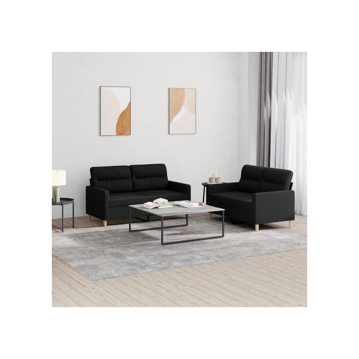 Ensemble de canapés 2 pcs avec coussins Noir Tissu