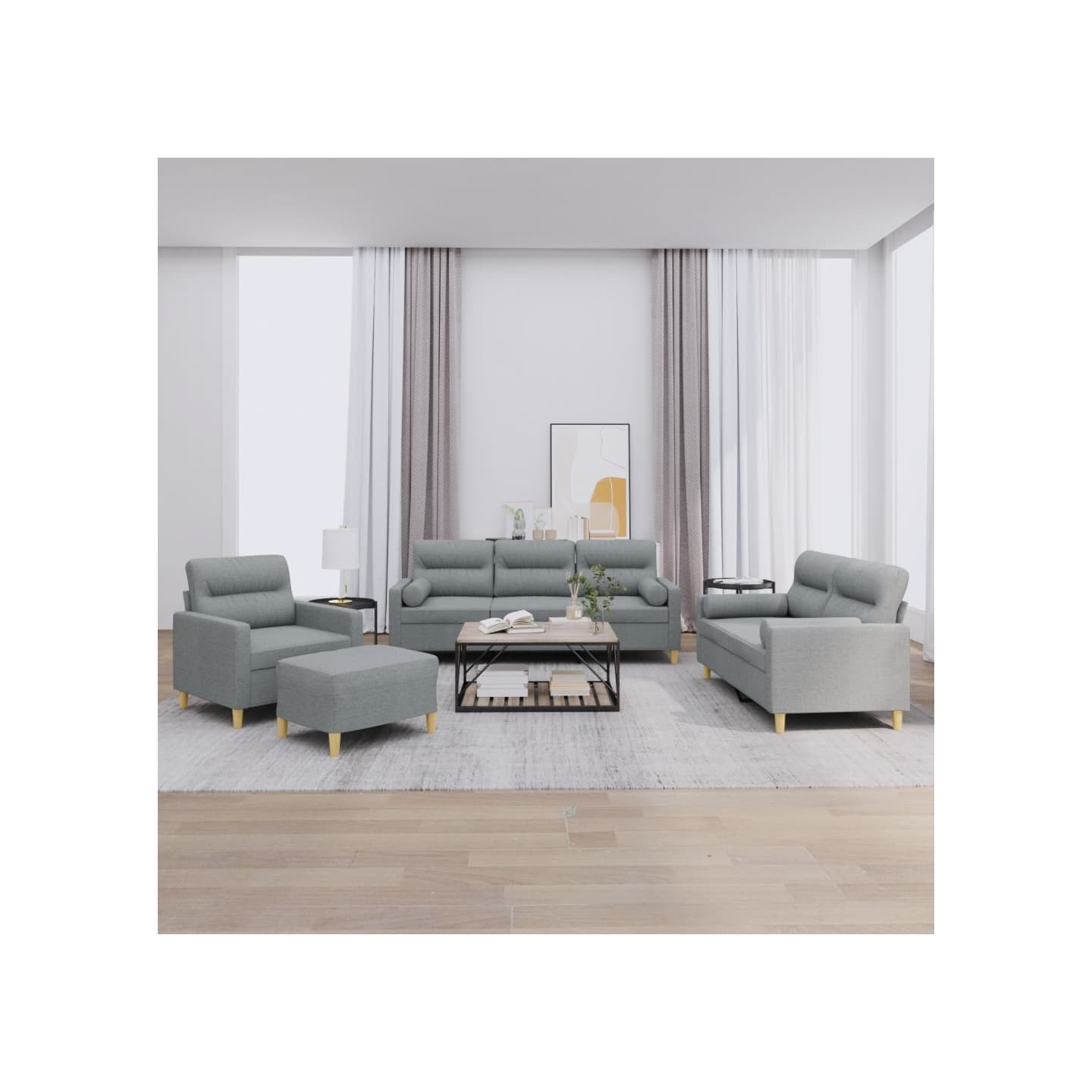 Ensemble de canapés 4 pcs coussins gris clair tissu