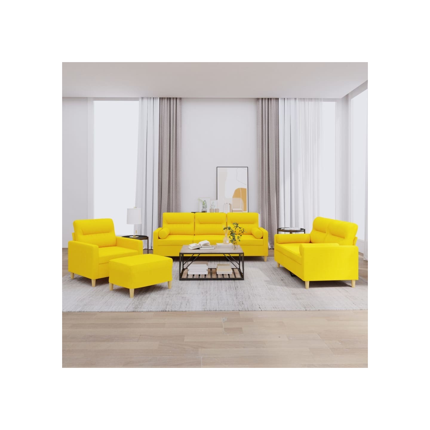 Ensemble de canapés 4 pcs avec coussins jaune clair tissu