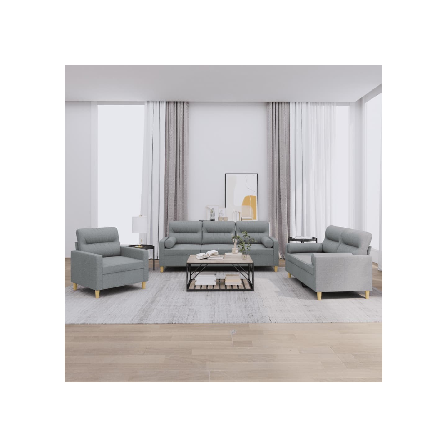 Ensemble de canapés 3 pcs coussins gris clair tissu