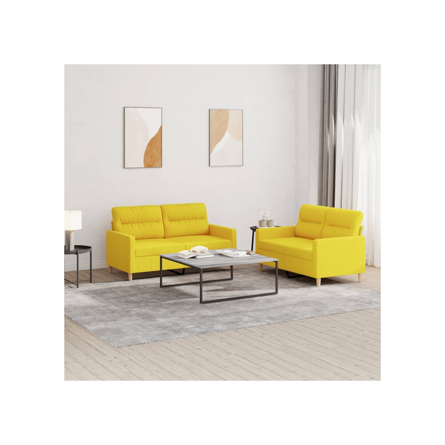Ensemble de canapés 2 pcs avec coussins Jaune clair Tissu