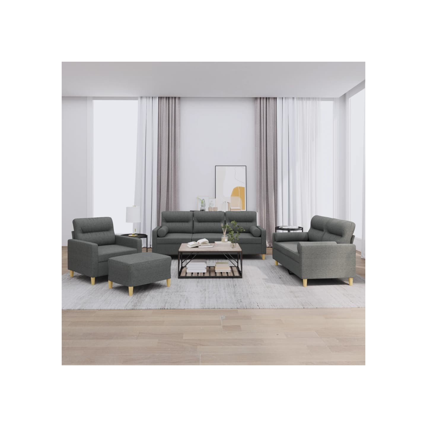 Ensemble de canapés 4 pcs coussins gris foncé tissu
