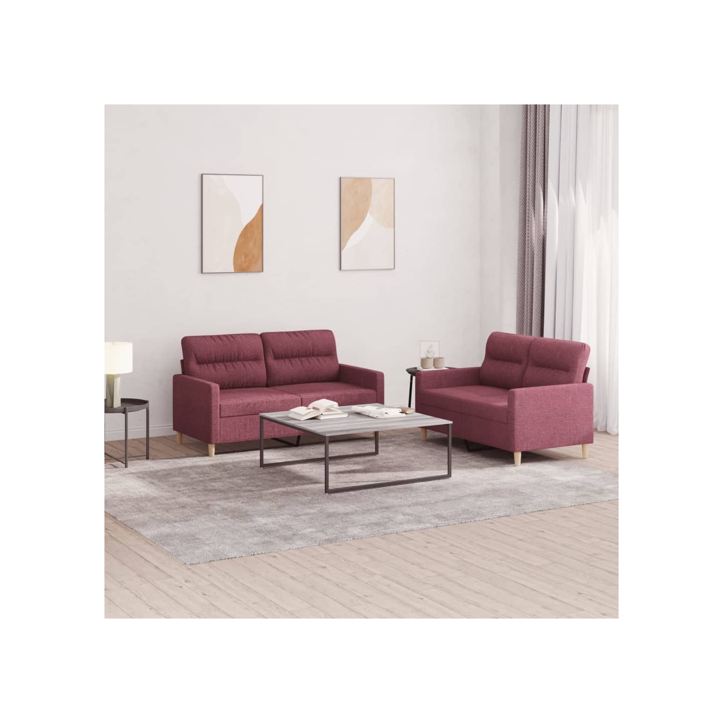 Ensemble de canapés 2 pcs avec coussins Rouge bordeaux Tissu