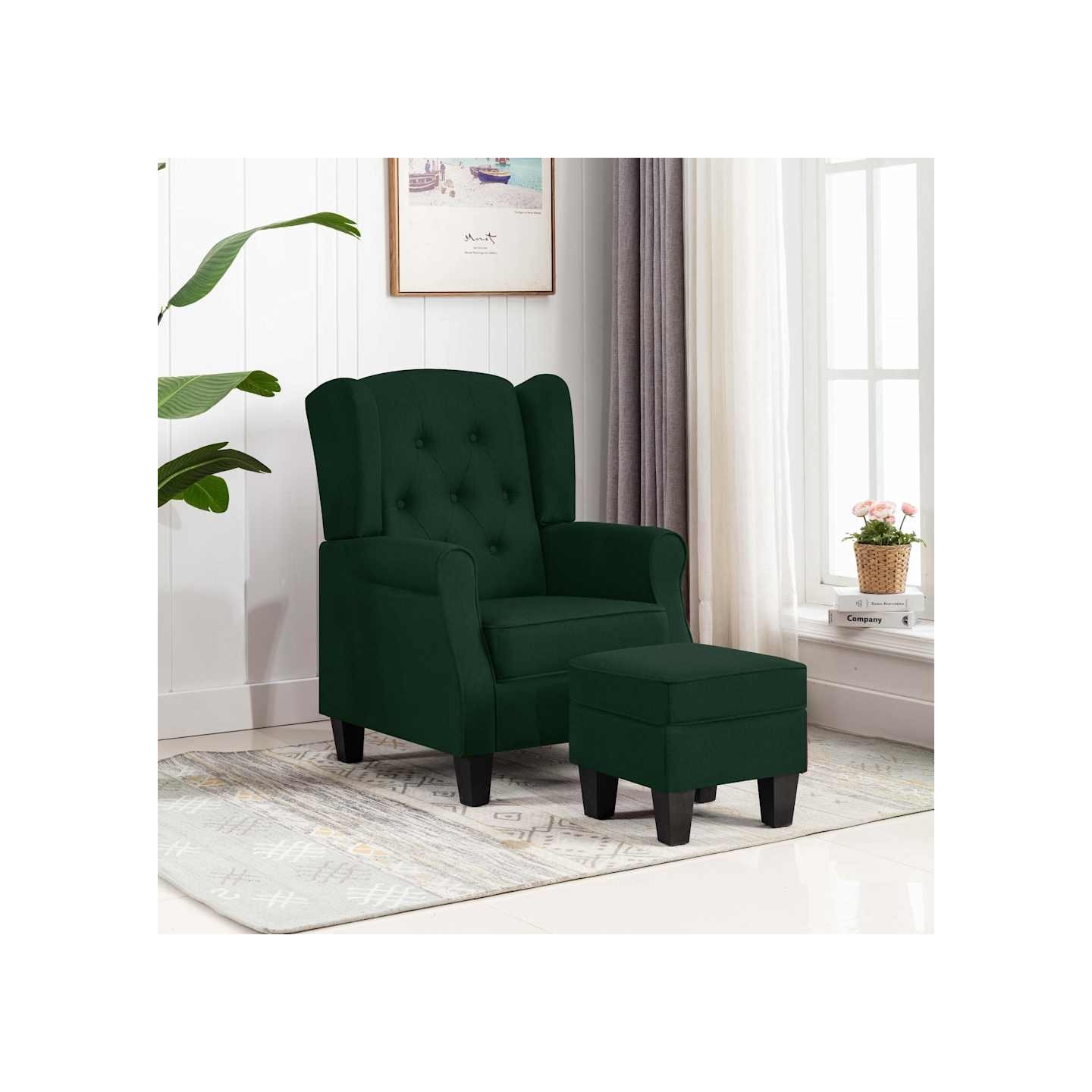 Fauteuil avec repose-pied Vert foncé Tissu