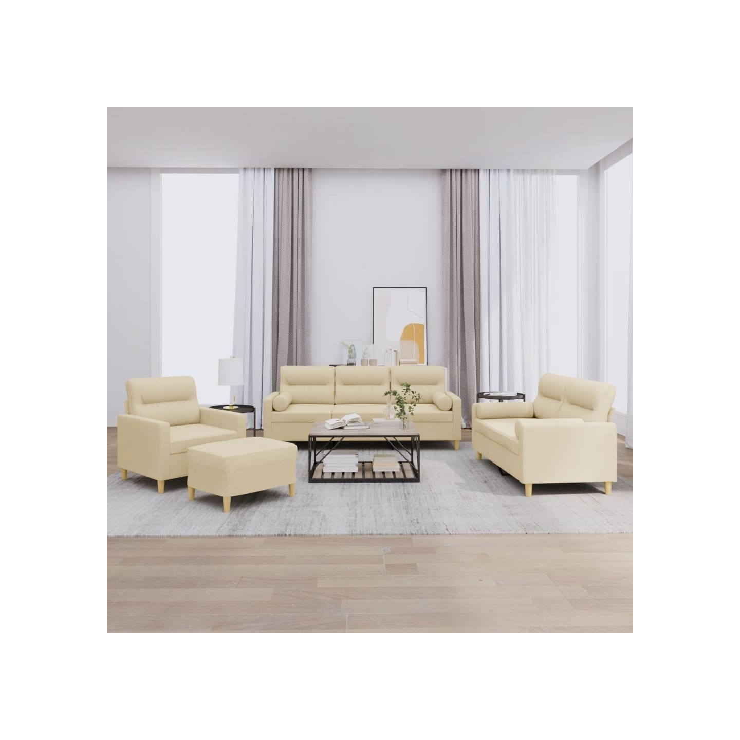 Ensemble de canapés 4 pcs avec coussins crème tissu