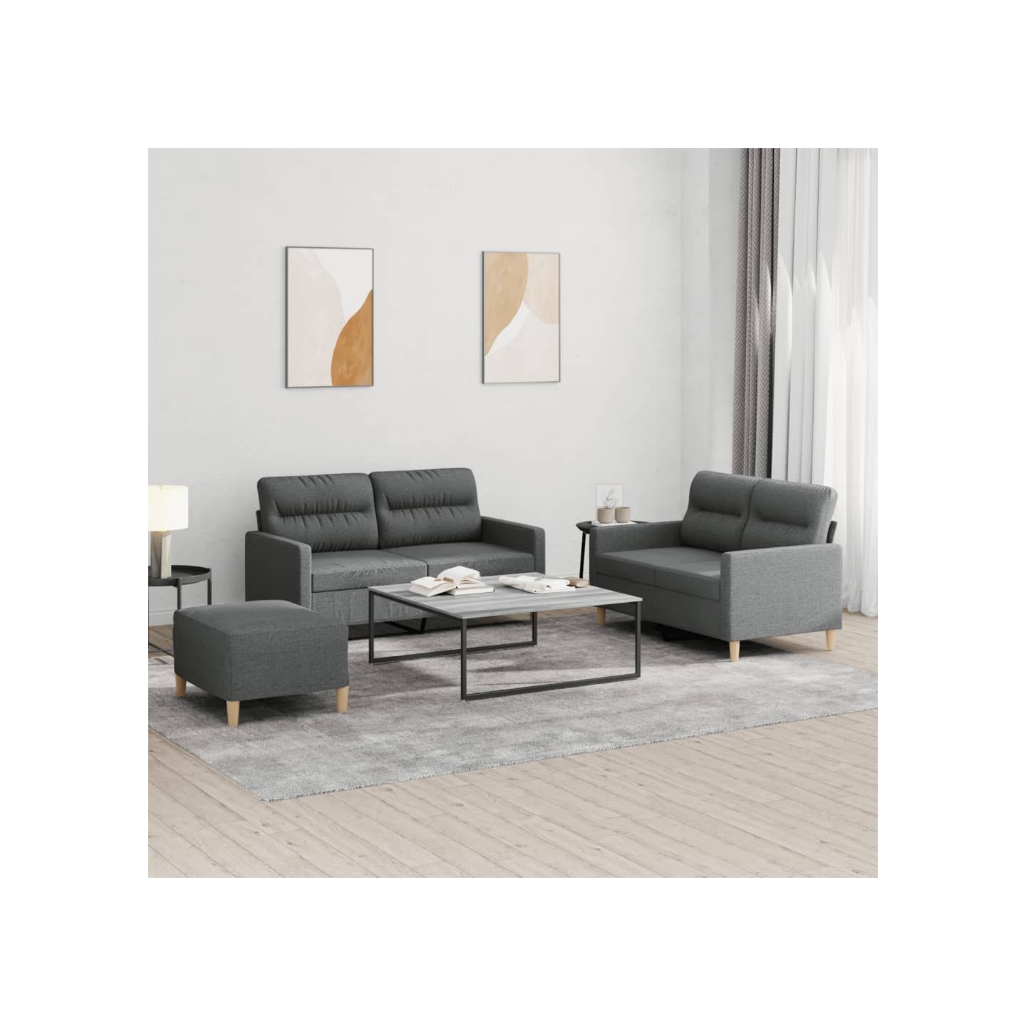 Ensemble de canapés 3 pcs avec coussins Gris foncé Tissu