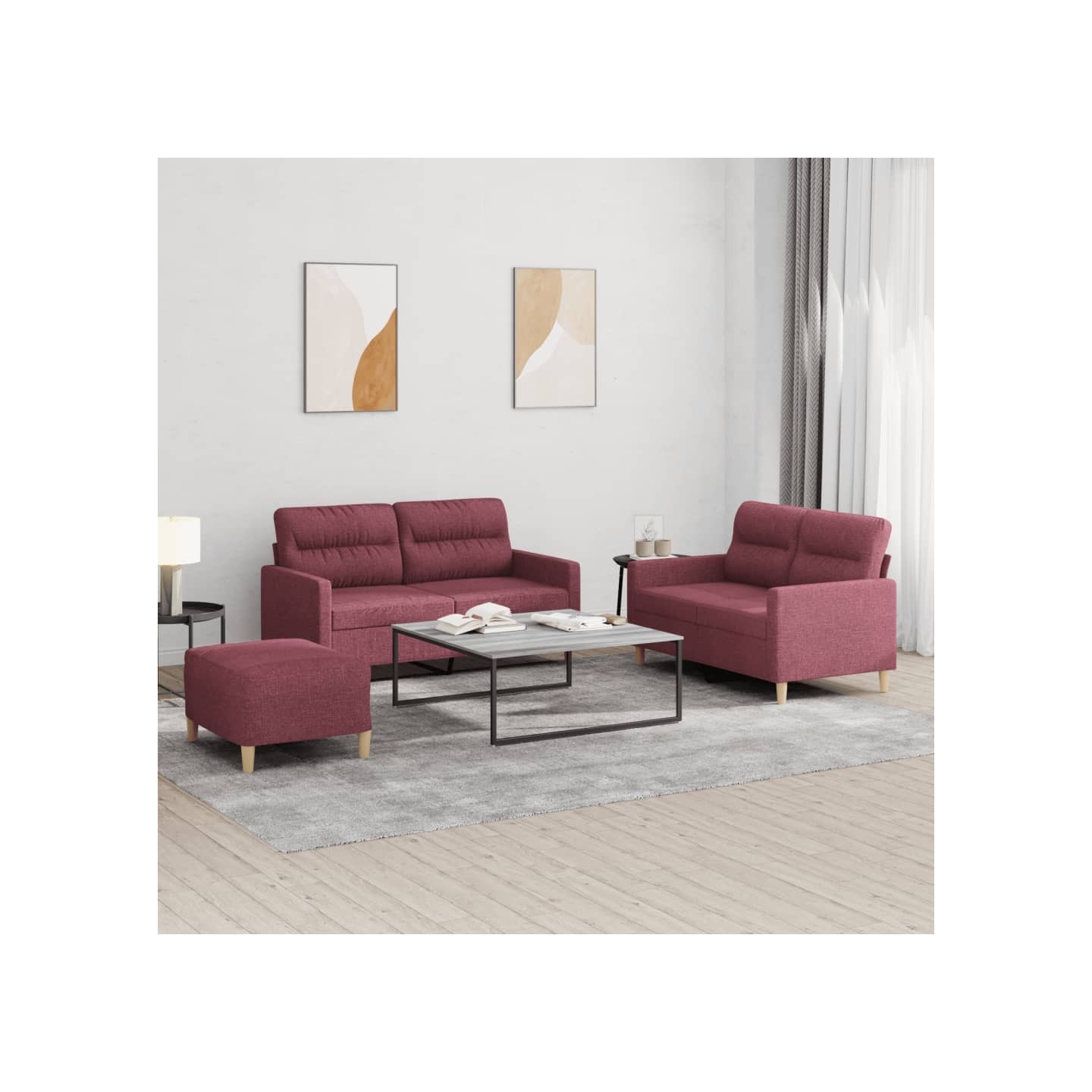 Ensemble de canapés 3 pcs avec coussins Rouge bordeaux Tissu