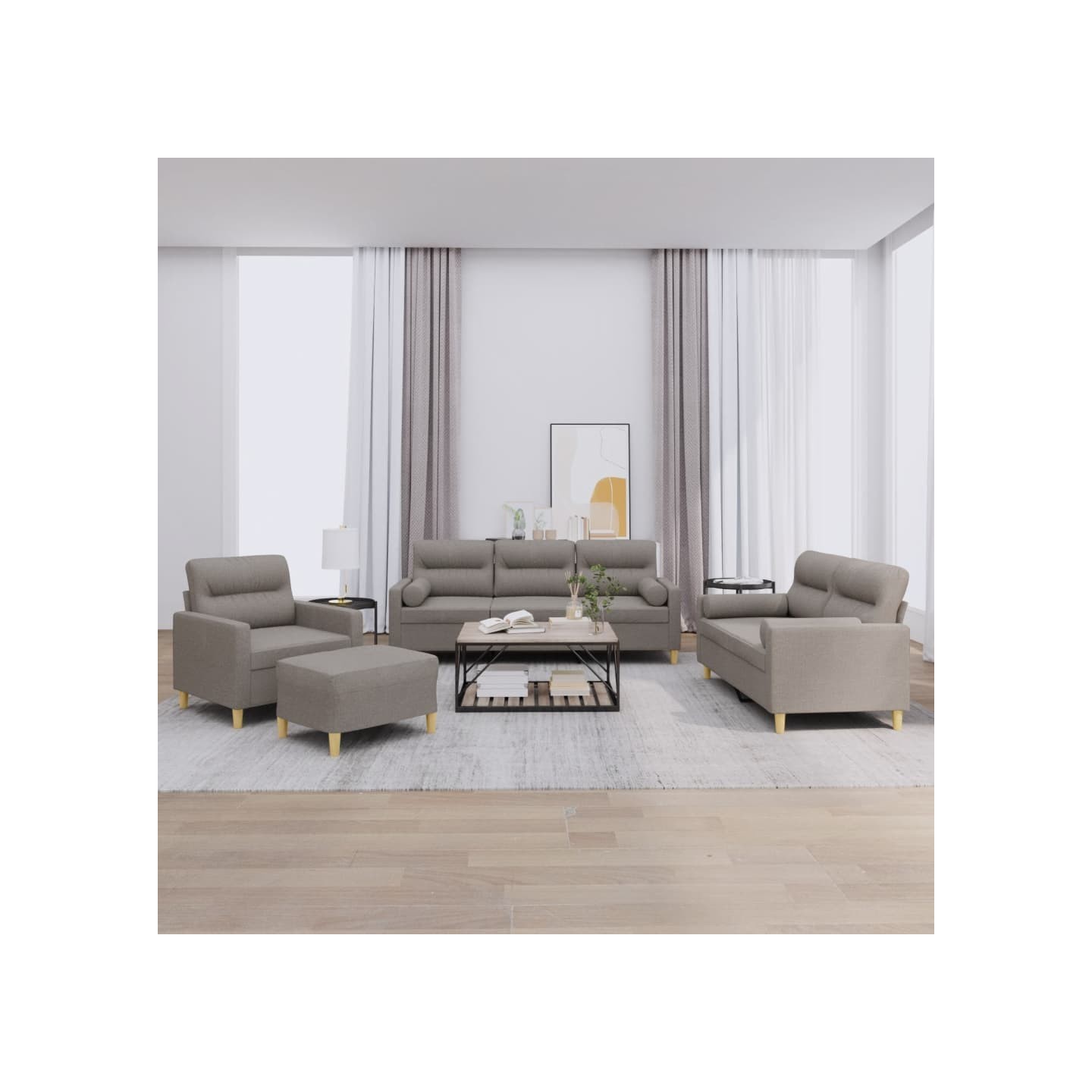 Ensemble de canapés 4 pcs avec coussins taupe tissu