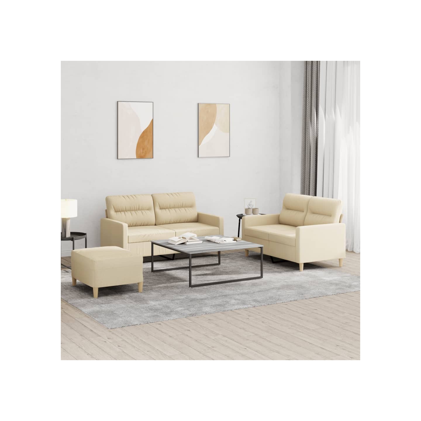 Ensemble de canapés 3 pcs avec coussins Crème Tissu