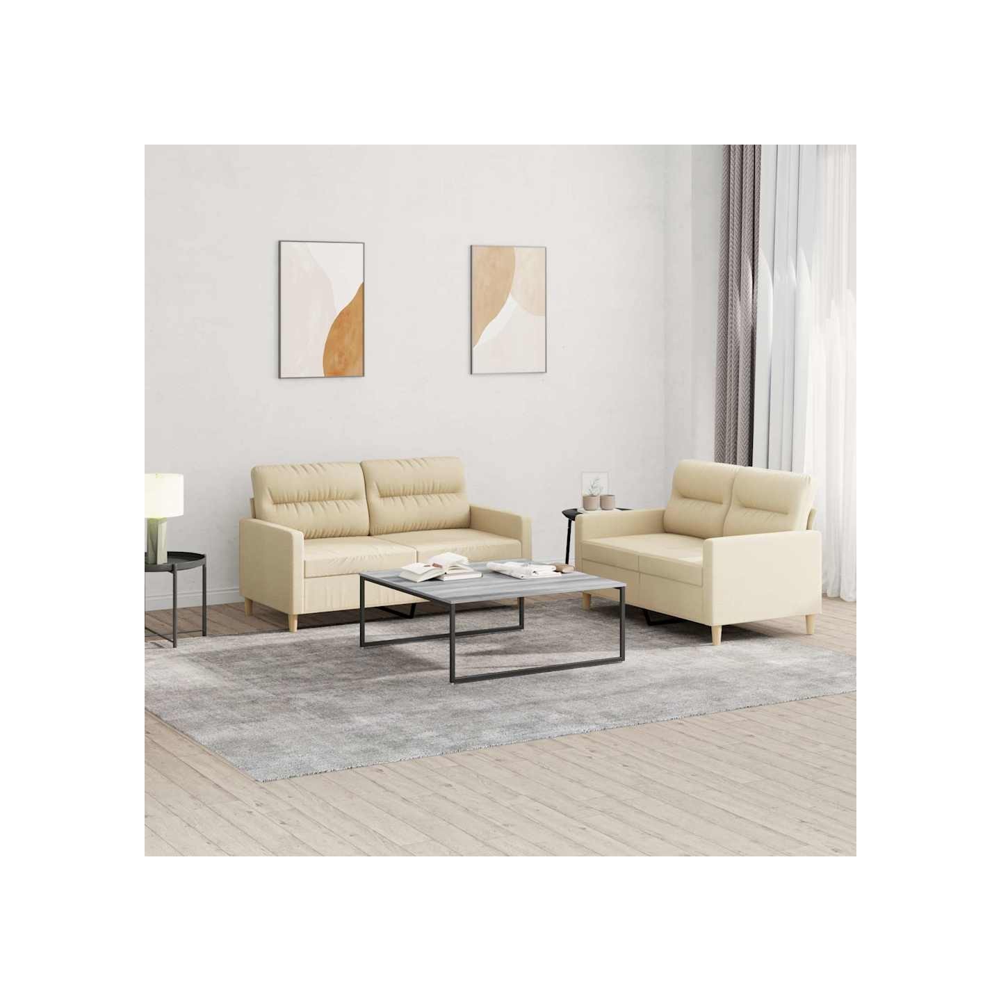 Ensemble de canapés 2 pcs avec coussins Crème Tissu