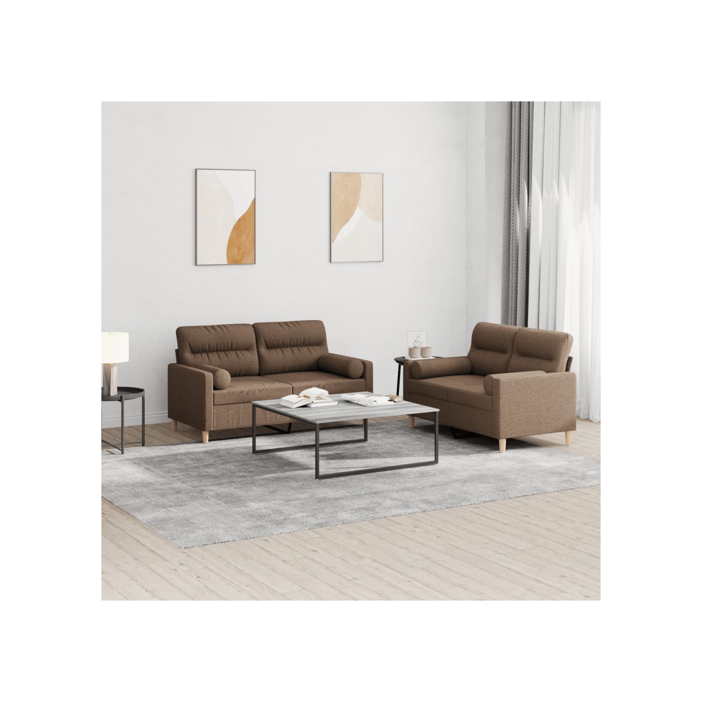 Ensemble de canapés 2 pcs avec coussins marron tissu