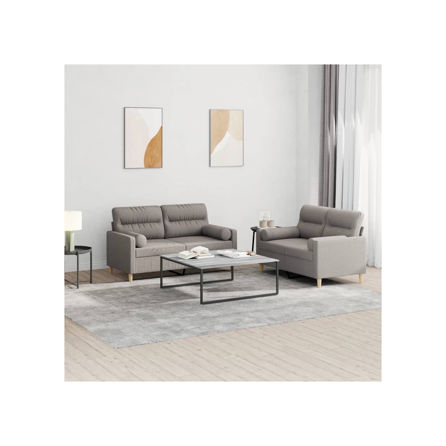 Ensemble de canapés 2 pcs avec coussins taupe tissu