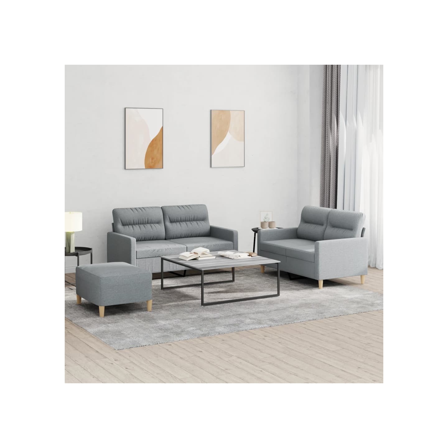 Ensemble de canapés 3 pcs avec coussins Gris clair Tissu