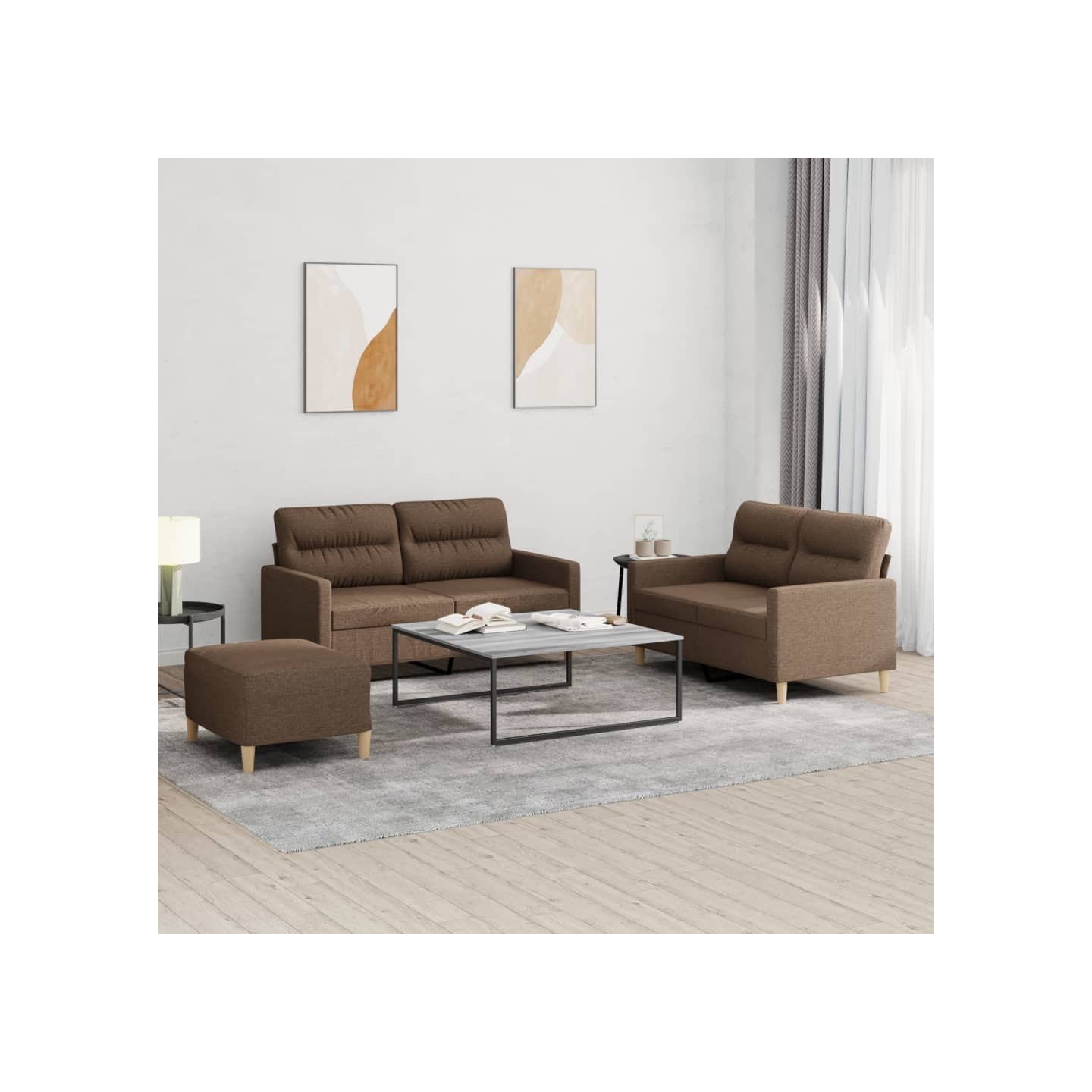 Ensemble de canapés 3 pcs avec coussins Marron Tissu