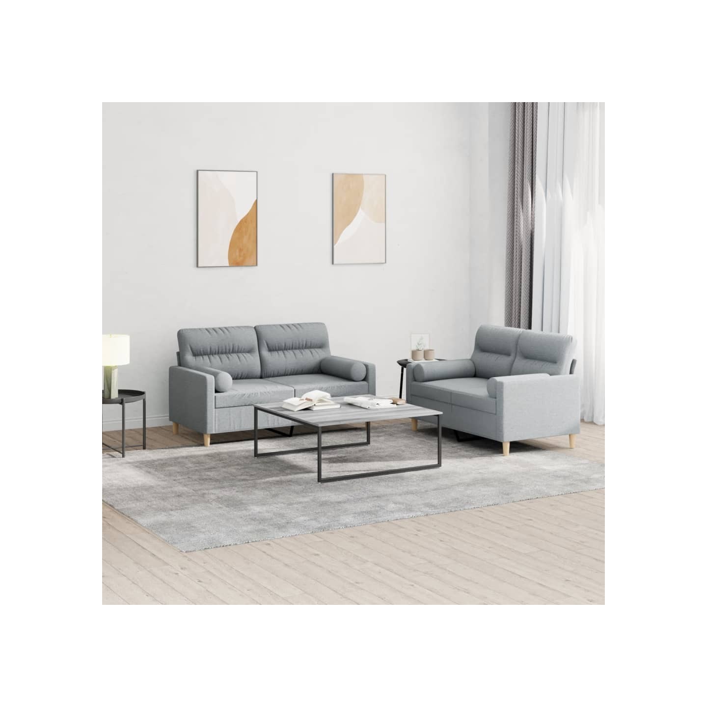 Ensemble de canapés 2 pcs coussins gris clair tissu