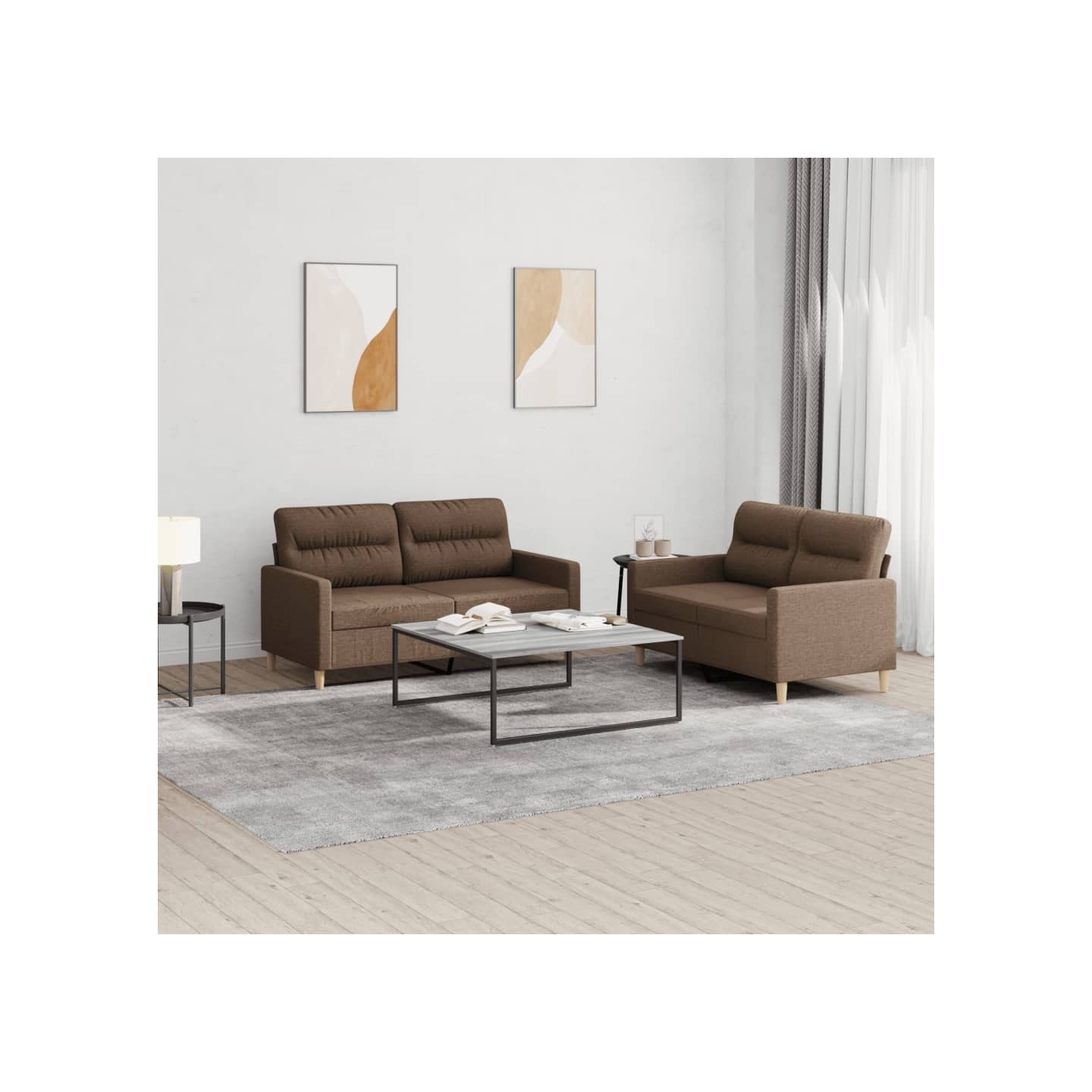 Ensemble de canapés 2 pcs avec coussins Marron Tissu