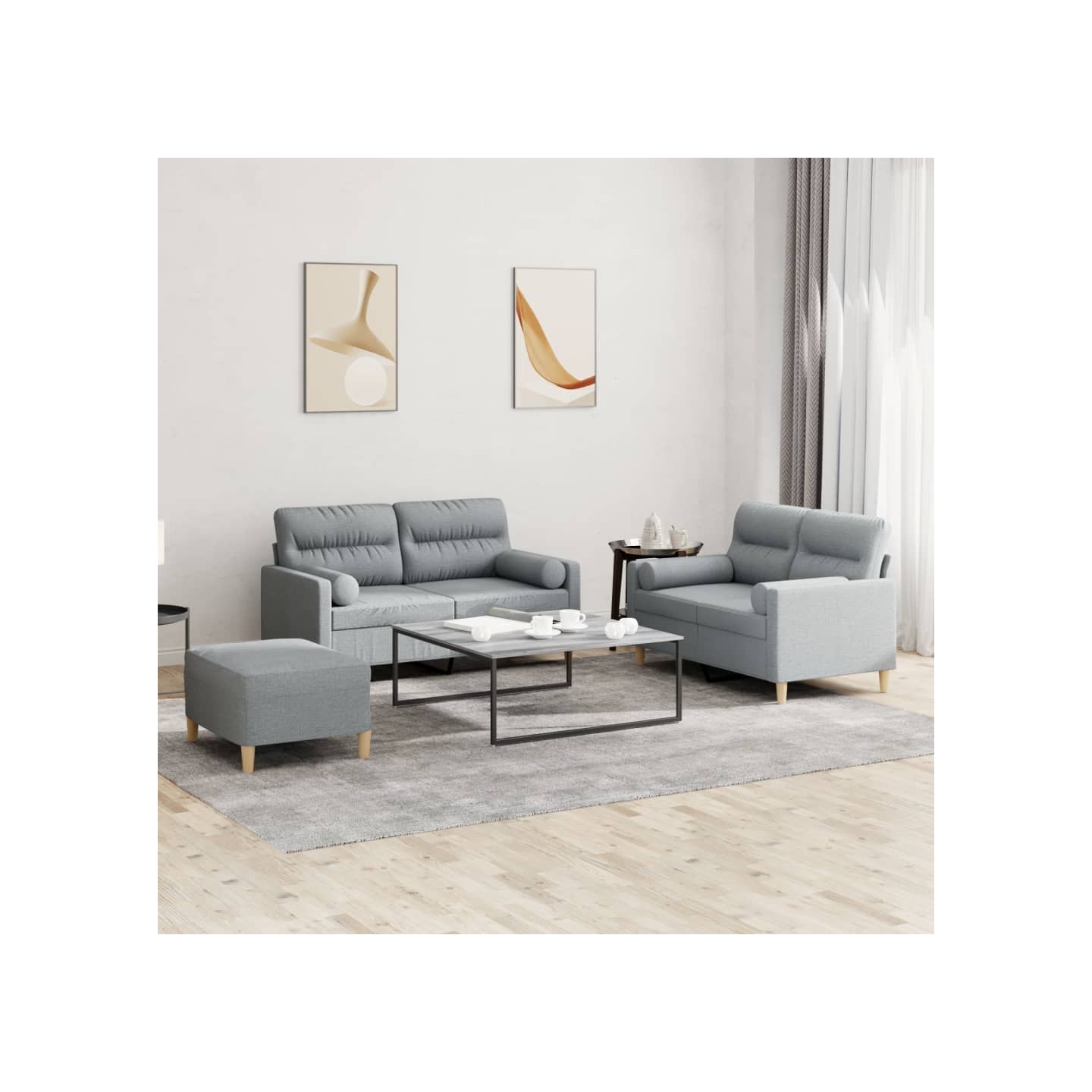 Ensemble de canapés 3 pcs coussins gris clair tissu