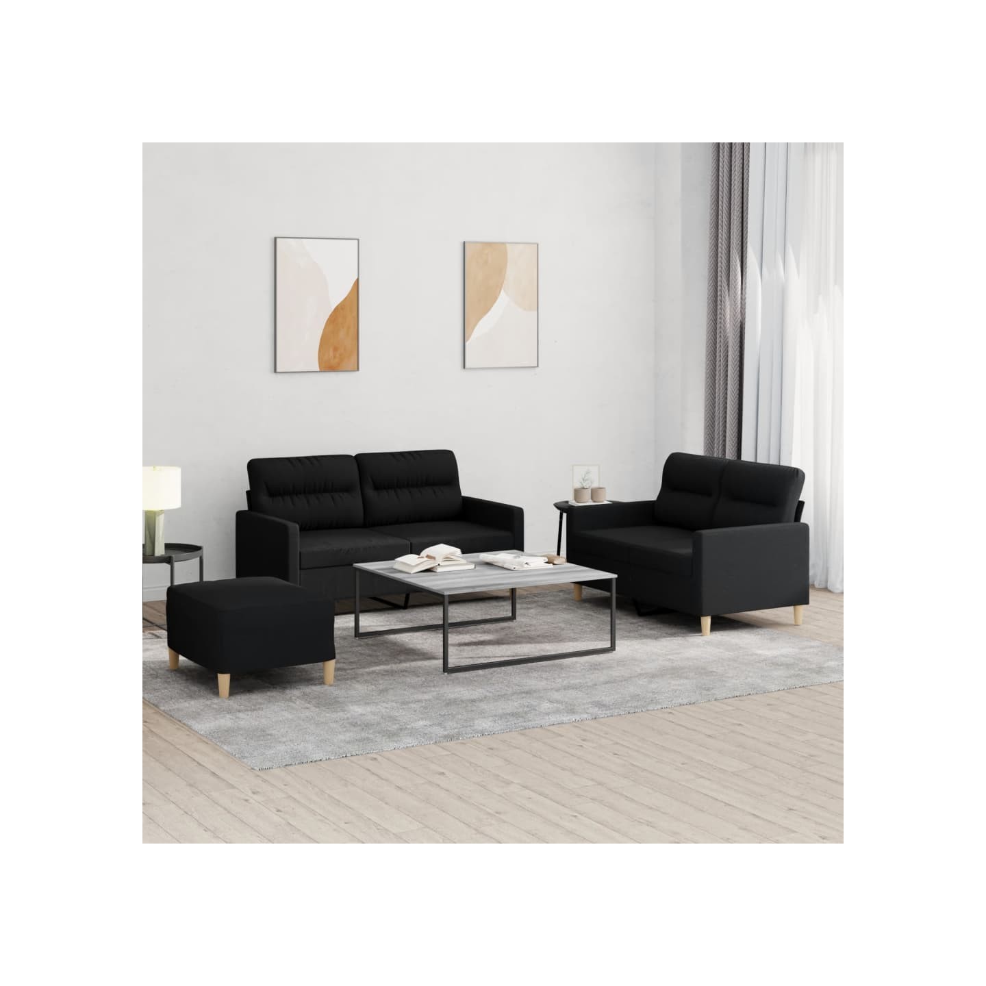 Ensemble de canapés 3 pcs avec coussins Noir Tissu