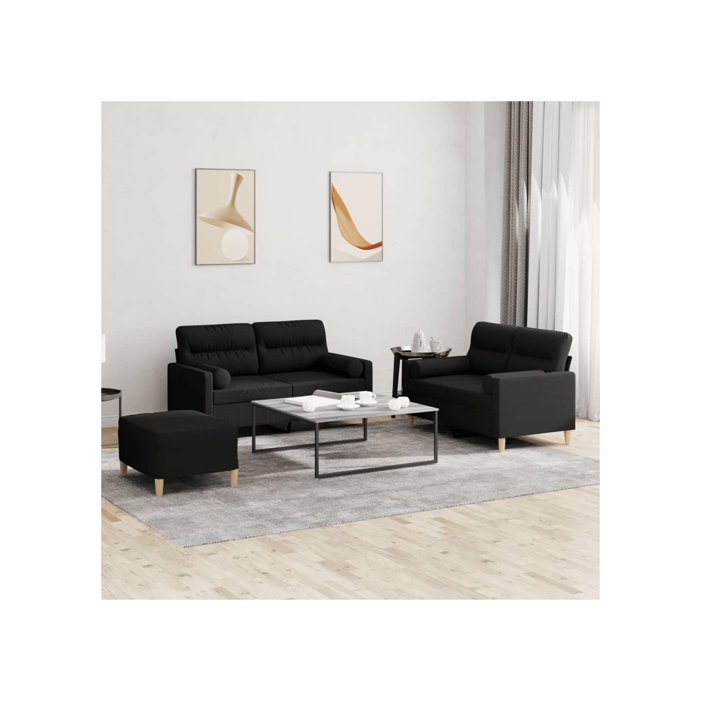 Ensemble de canapés 3 pcs avec coussins noir tissu