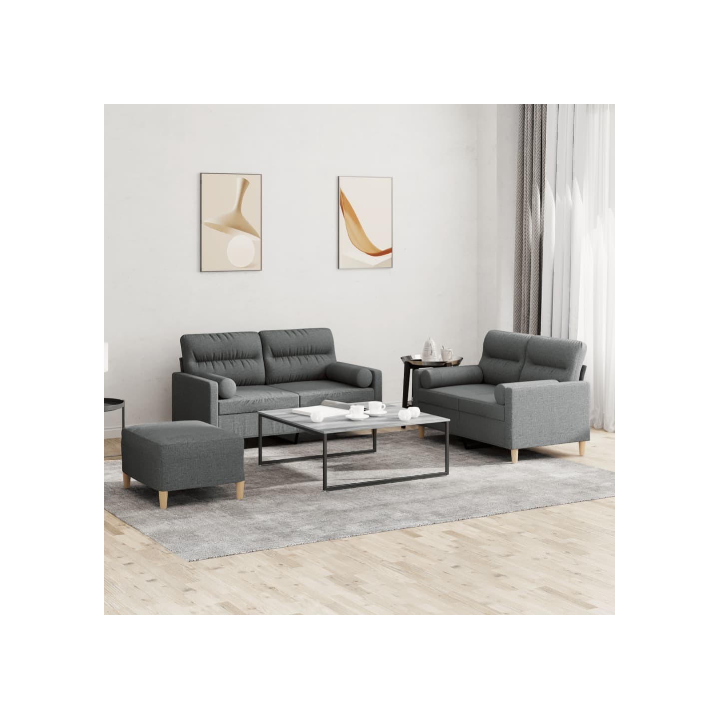 Ensemble de canapés 3 pcs coussins gris foncé tissu