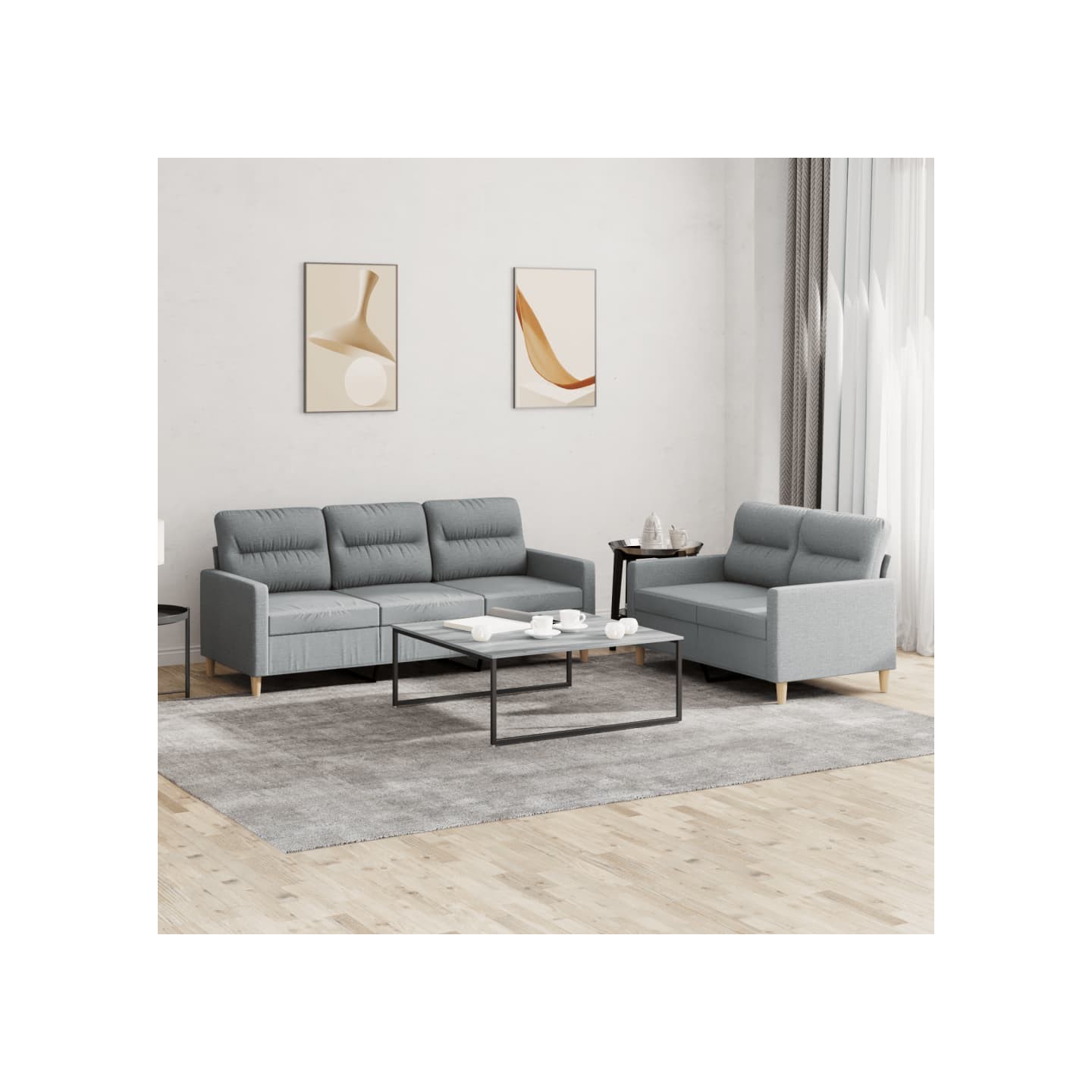 Ensemble de canapés 2 pcs avec coussins Gris clair Tissu