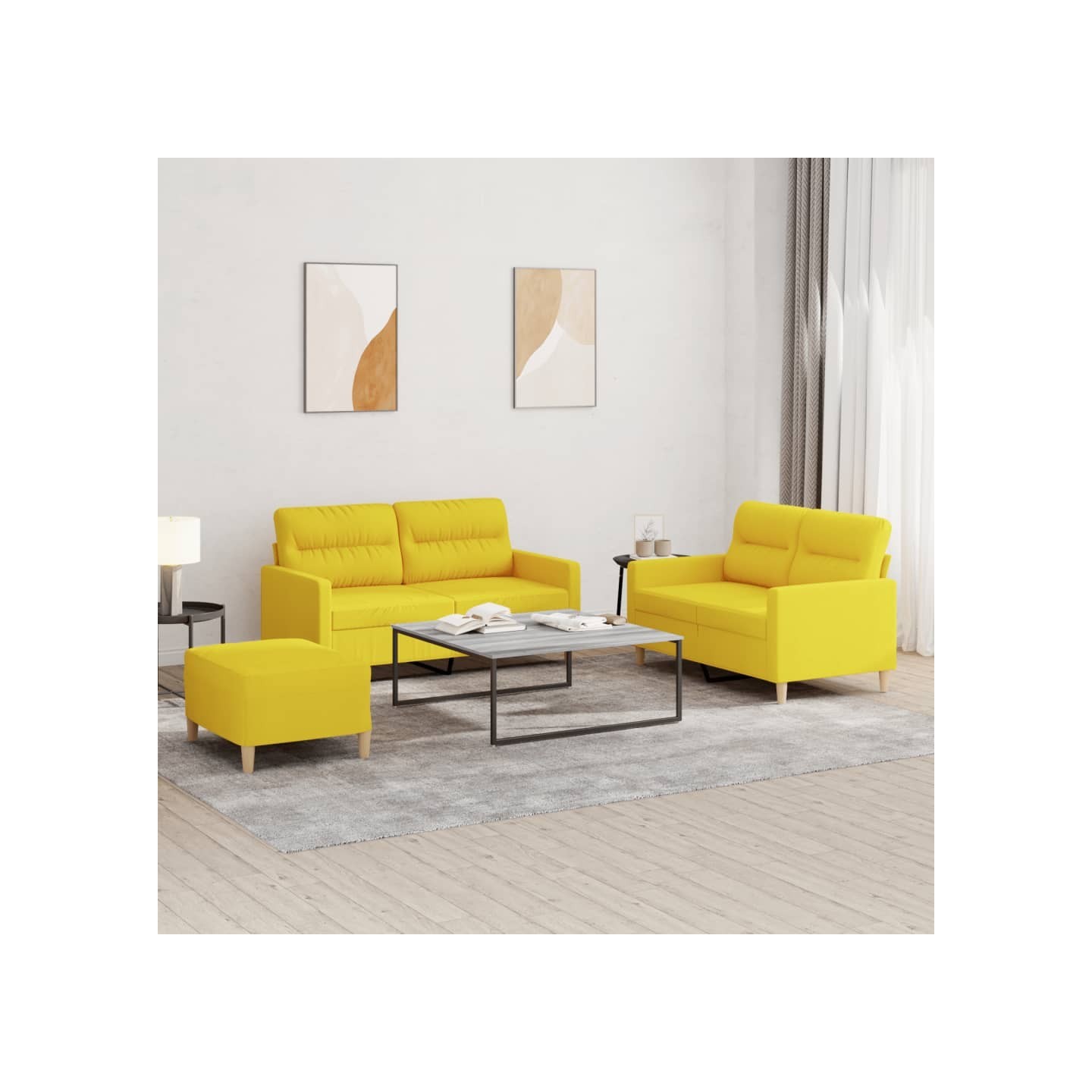 Ensemble de canapés 3 pcs avec coussins Jaune clair Tissu