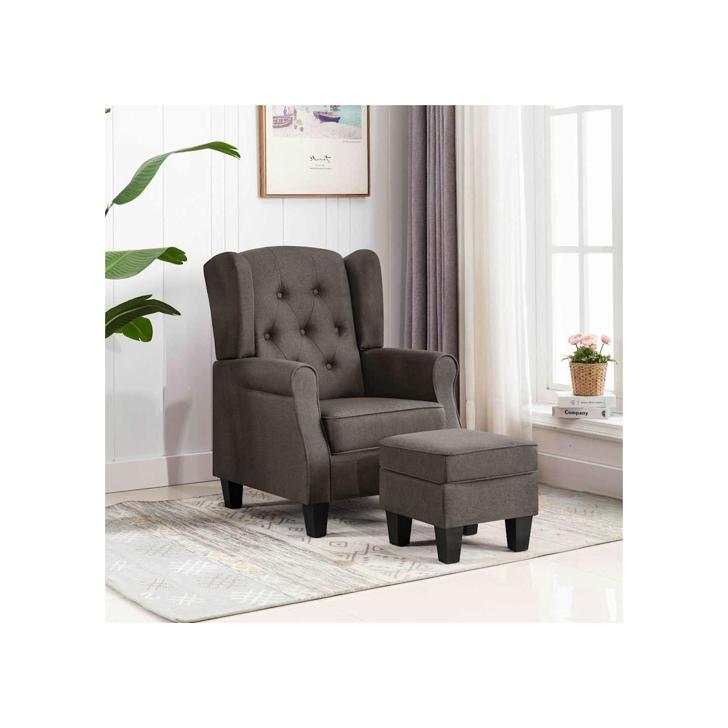 Fauteuil avec repose-pied Taupe Tissu
