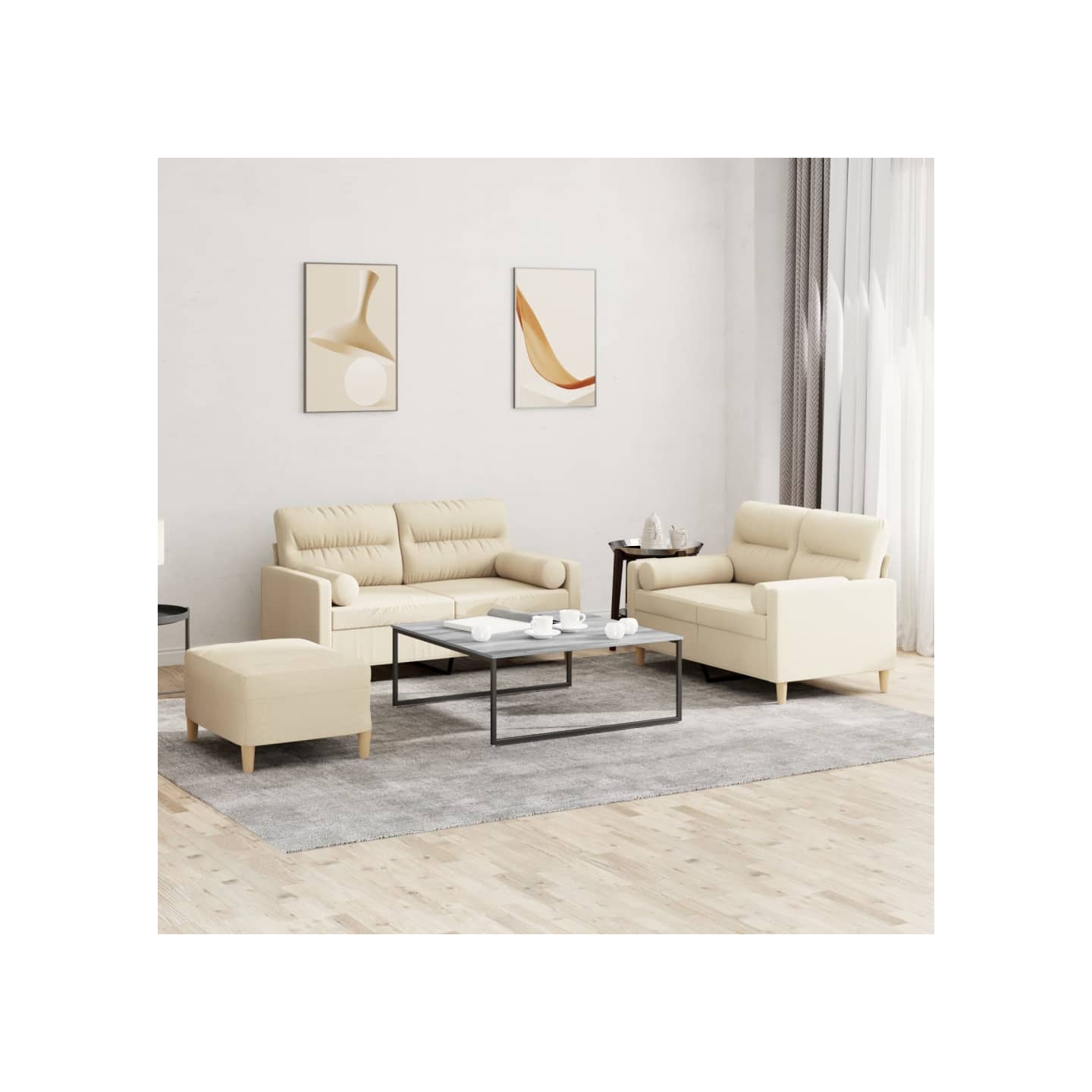 Ensemble de canapés 3 pcs avec coussins crème tissu