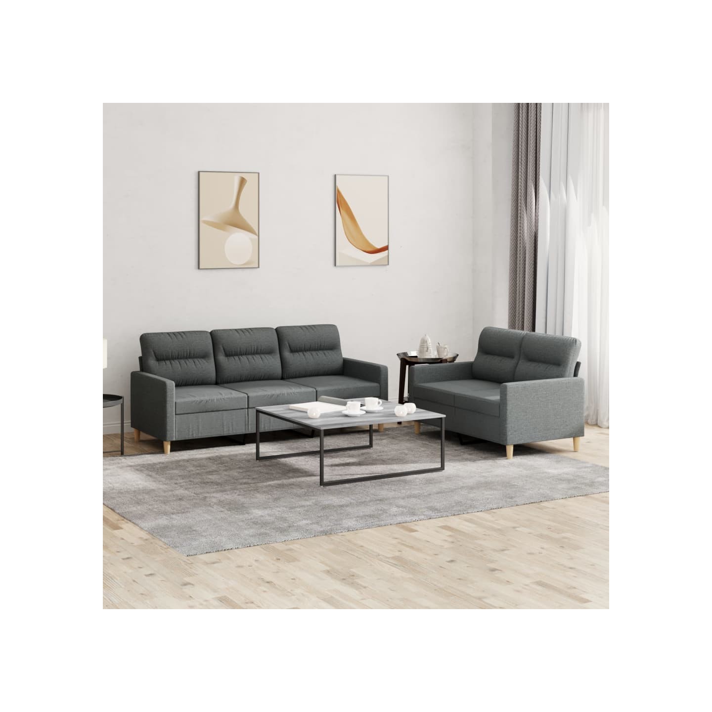 Ensemble de canapés 2 pcs avec coussins Gris foncé Tissu